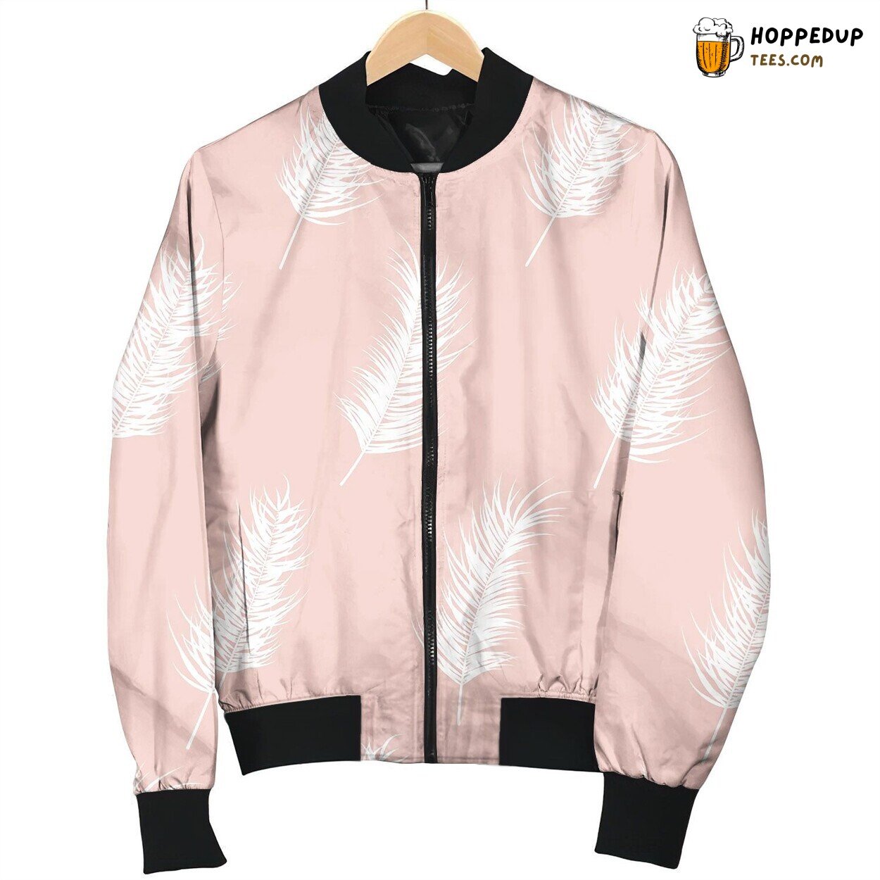 Seamless Pattern With Tropical Leaves On Pink Bomber Jacket