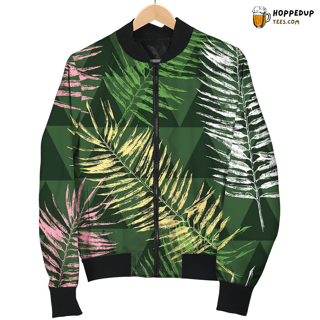 Seamless Pattern With Tropical Leaves Summer Bomber Jacket