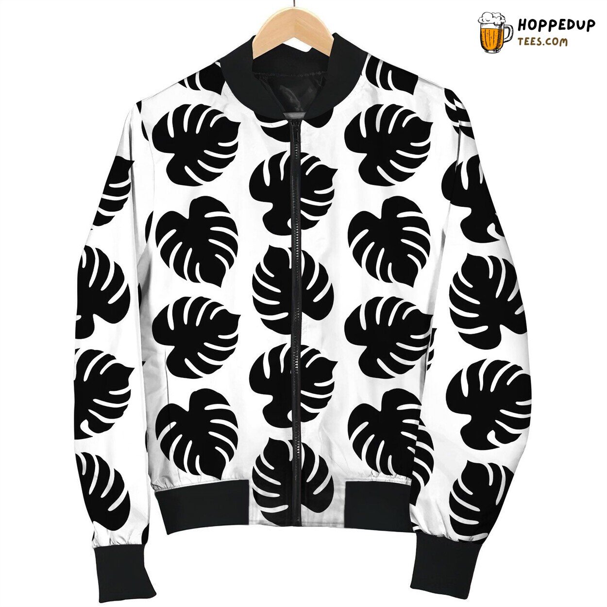 Seamless Pattern With Tropical Leaves Travel Bomber Jacket