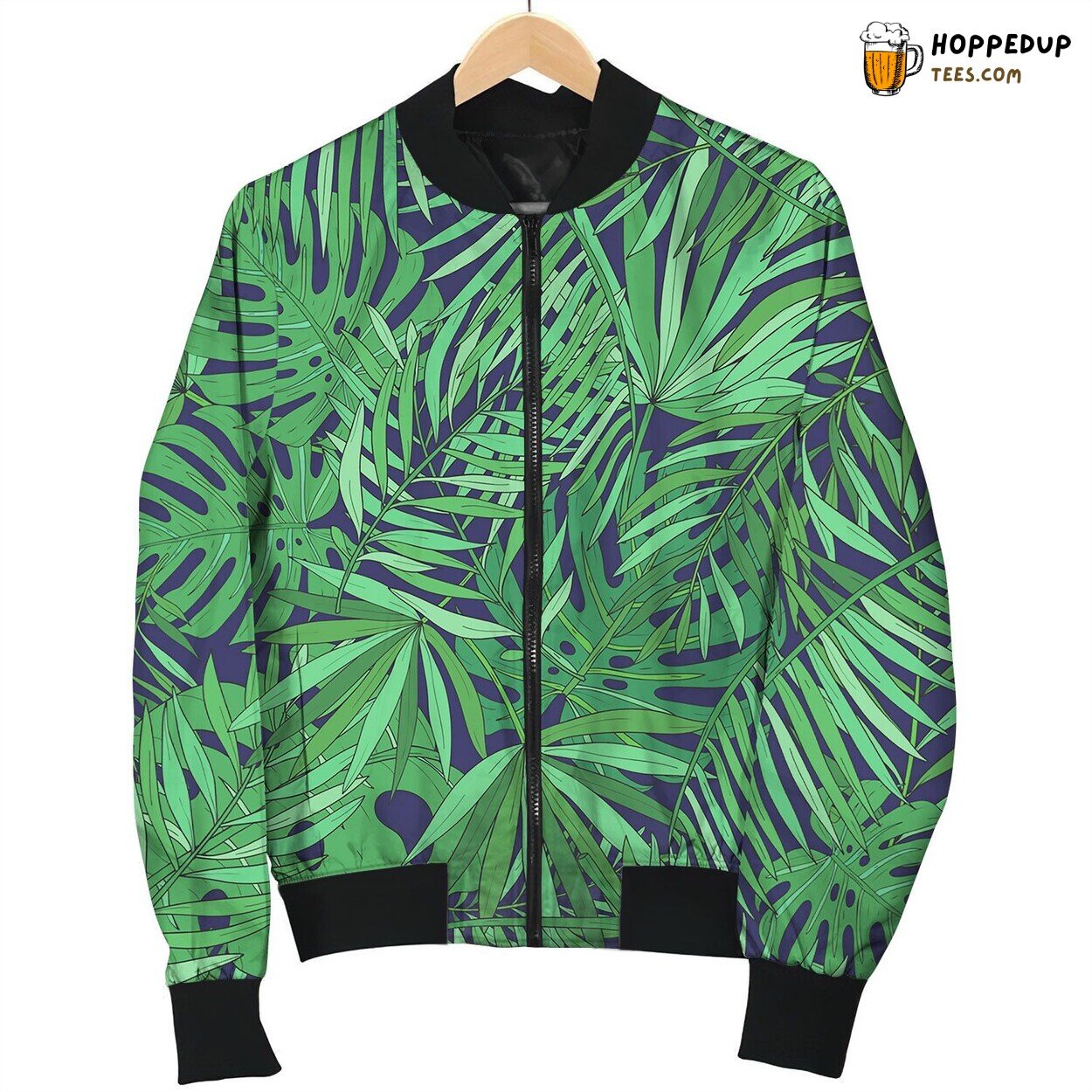 Seamless Pattern With Tropical Palm Leaves Green Bomber Jacket