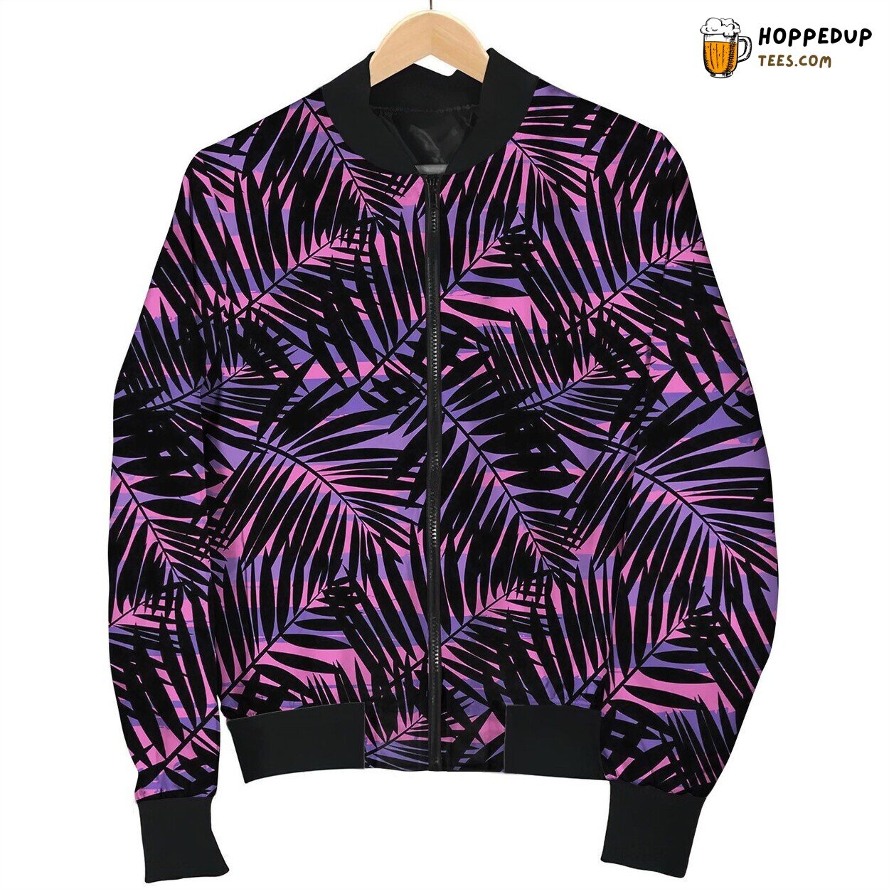 Seamless Pattern With Tropical Palm Leaves Happy Bomber Jacket