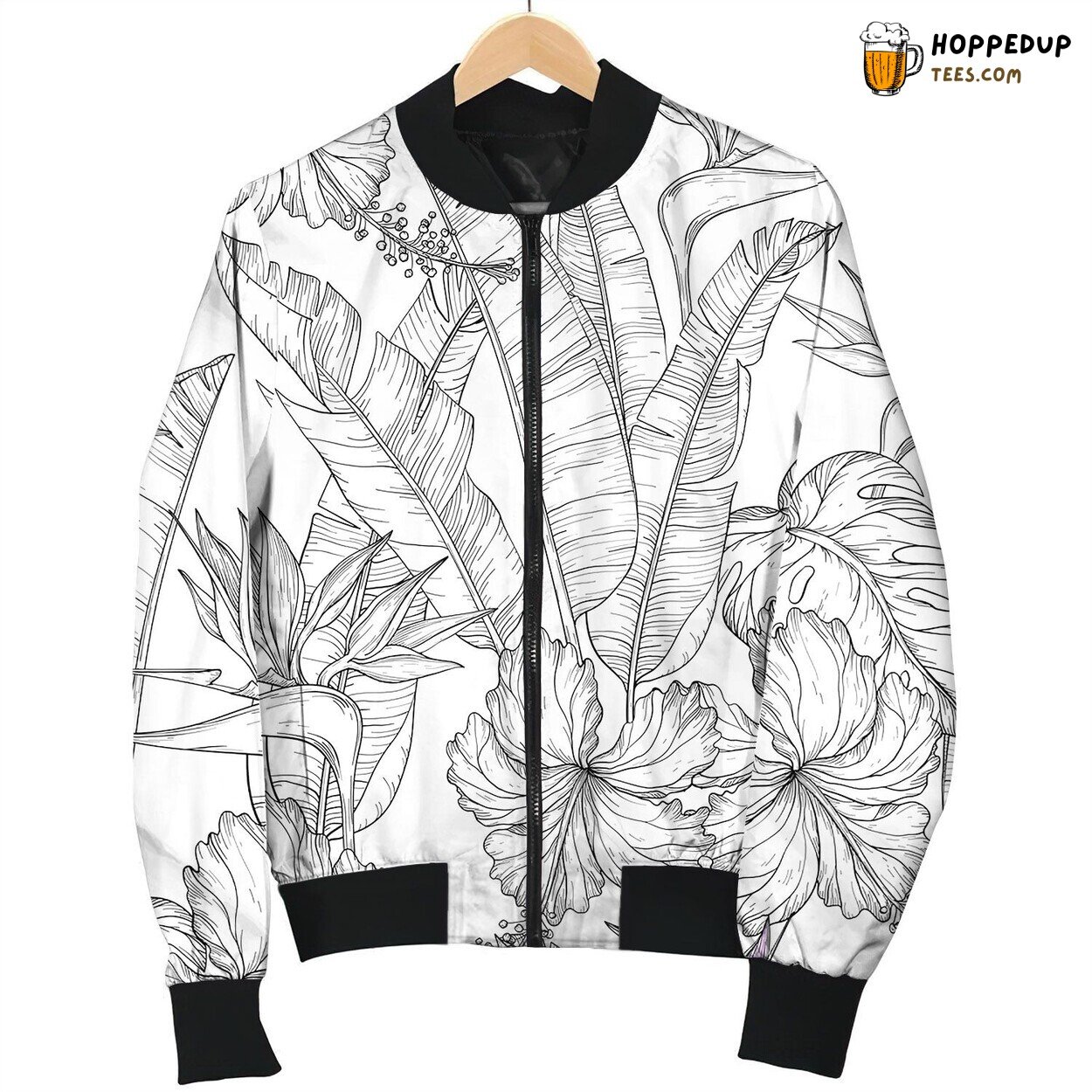 Seamless Pattern With Tropical Palm Leaves Love Bomber Jacket