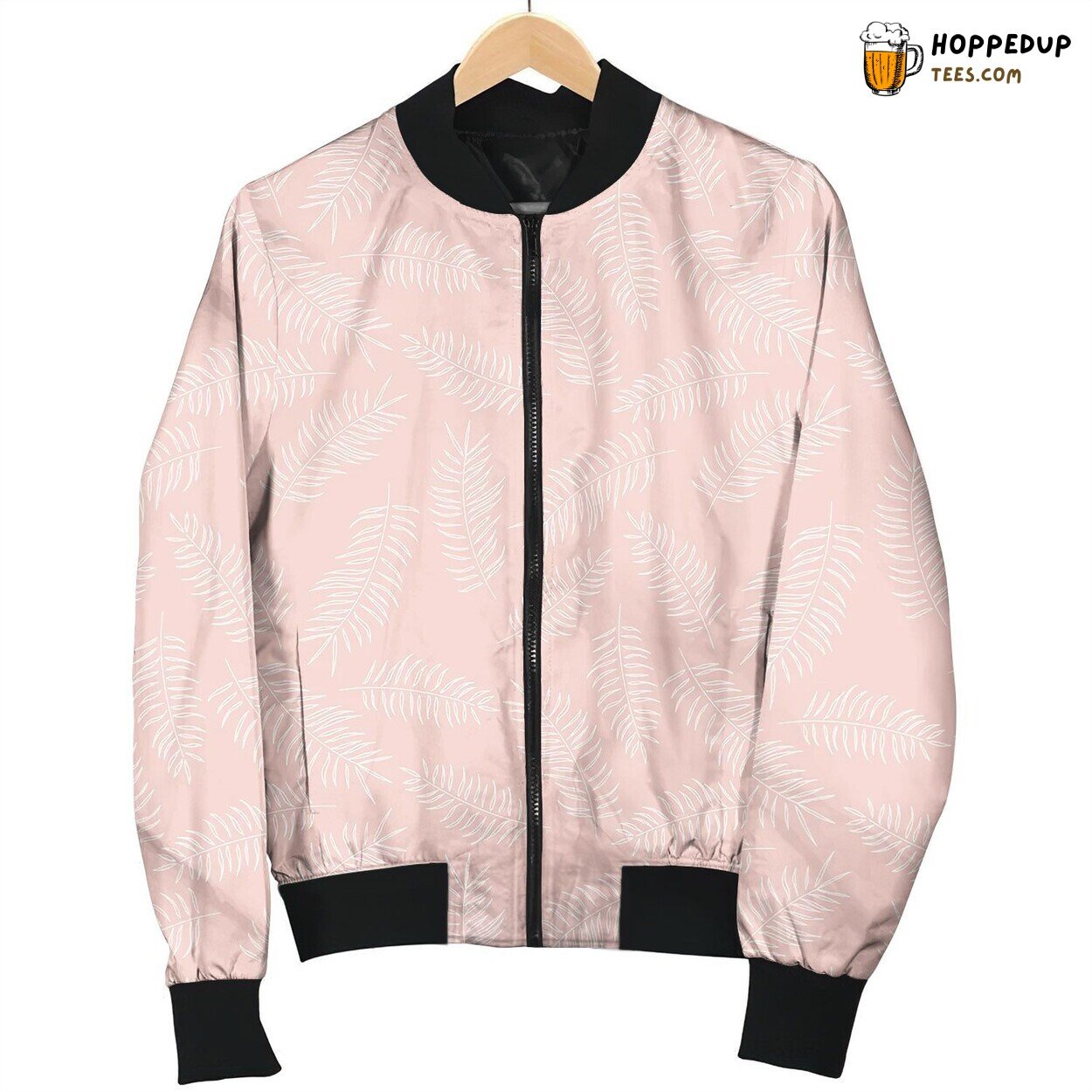 Seamless Pattern With White Tropical Leaves Bomber Jacket