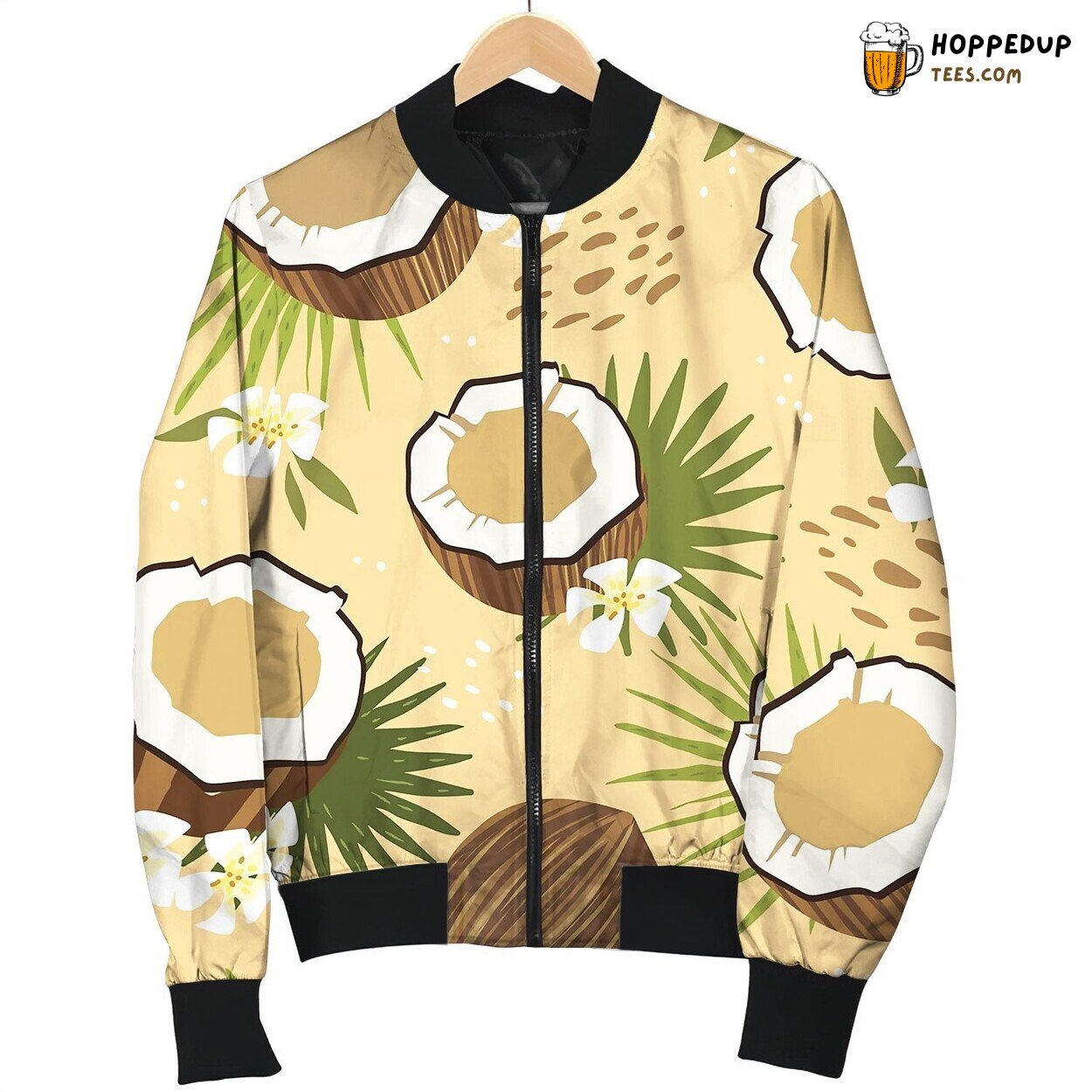 Seamless Patterns With Coconut And Exotic Flowefs Bomber Jacket