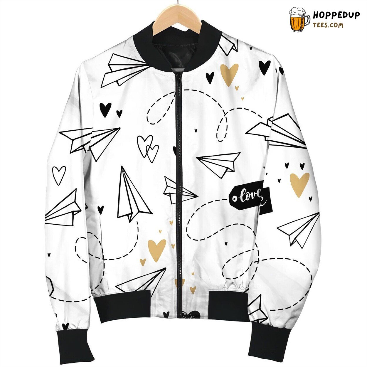 Seamless Repeating Pattern Painted Paper Airplanes Bomber Jacket