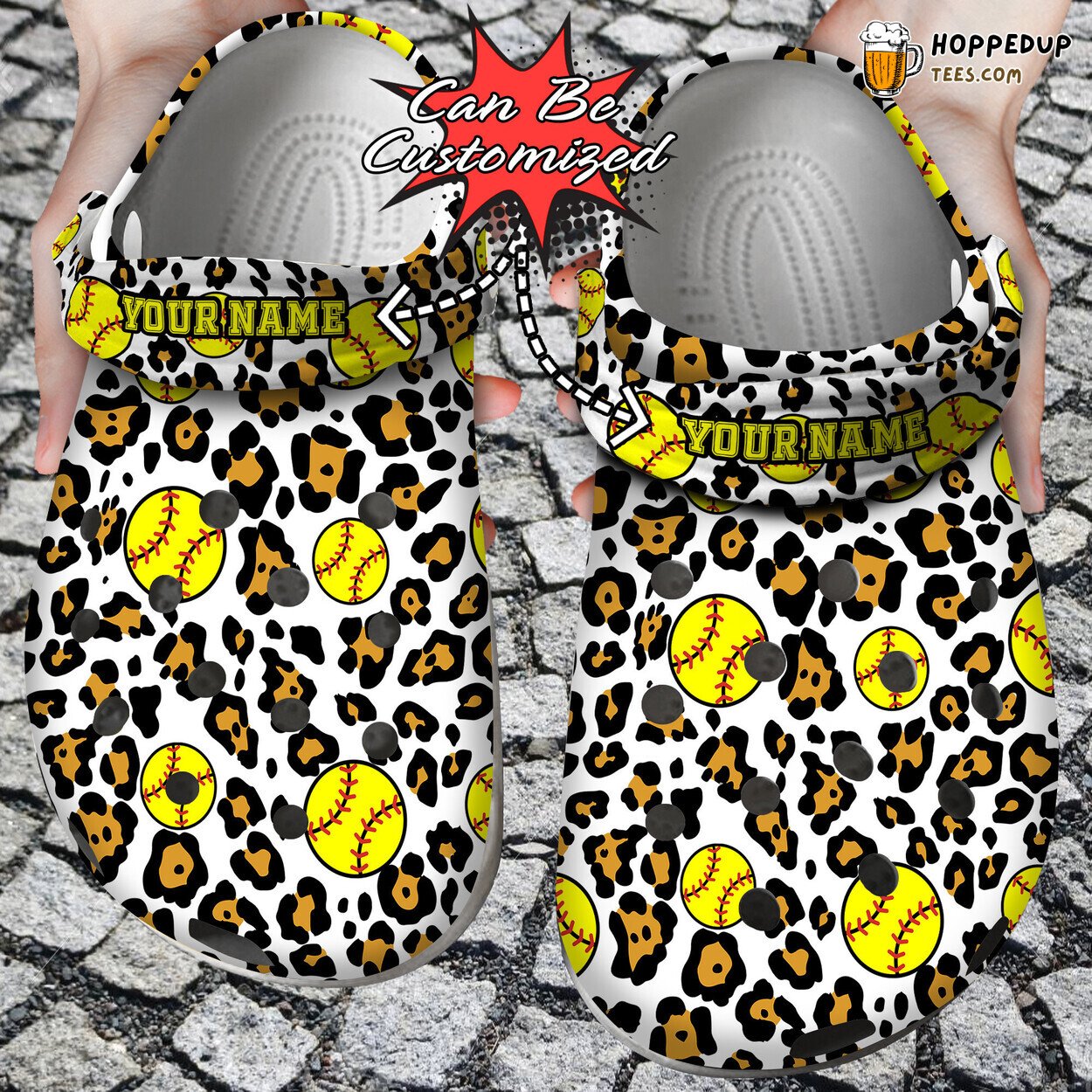 Seamless Softball Leopard Theme Personalized Comfortable Clogs