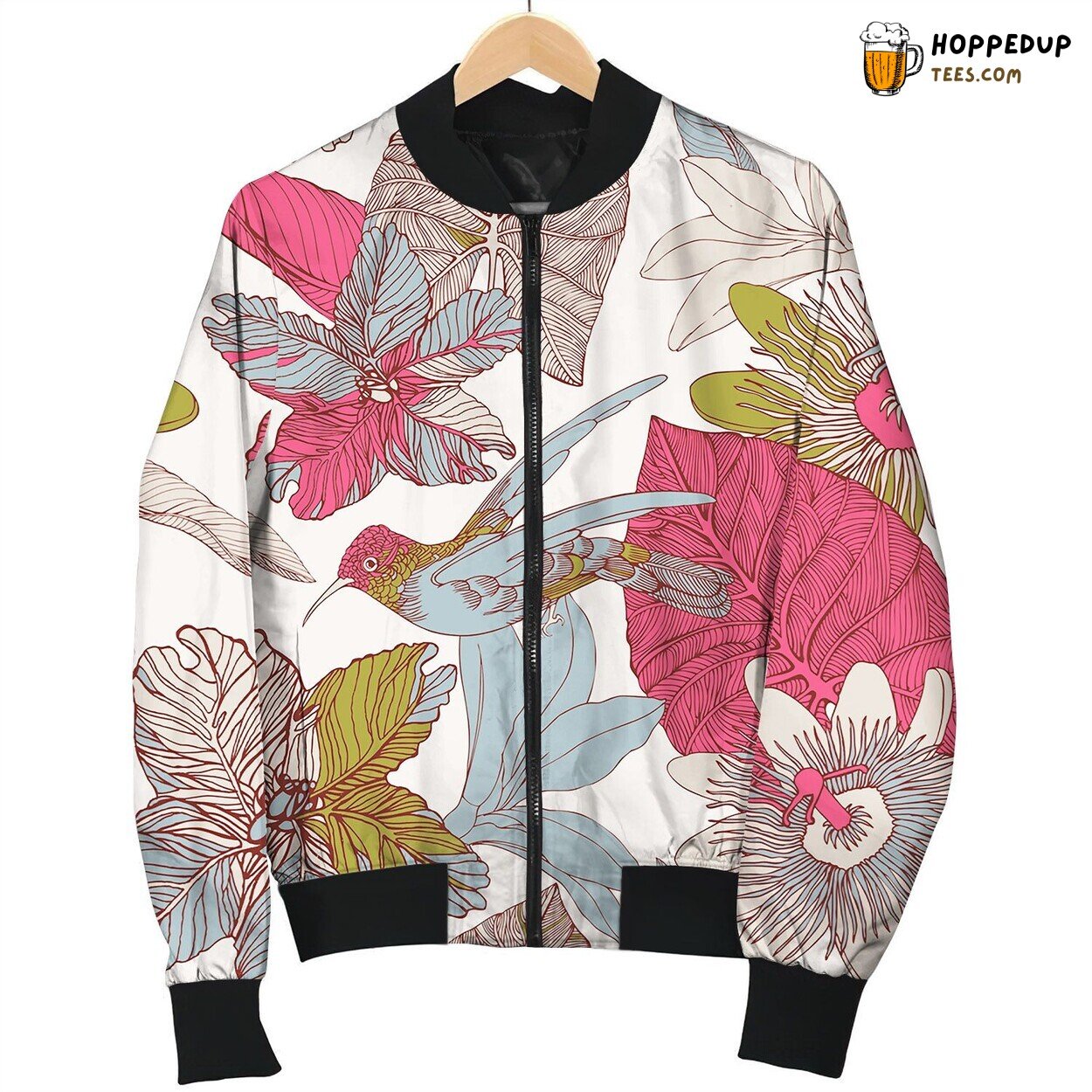 Seamless Tropical Floral Pattern Bomber Jacket