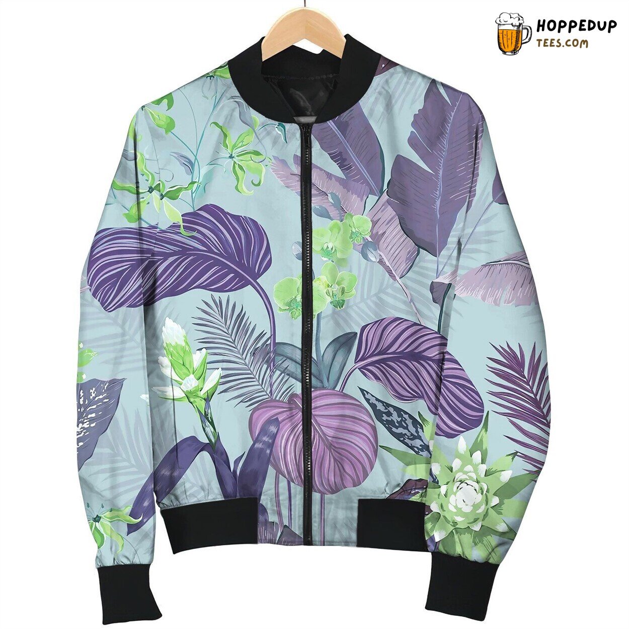 Seamless Tropical Floral Print Bomber Jacket
