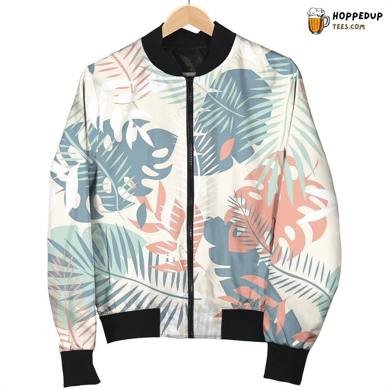 Seamless Tropical Leaves Bomber Jacket
