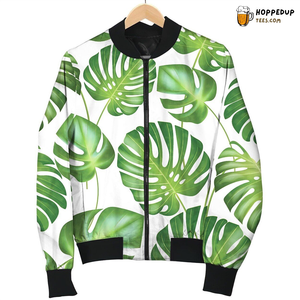 Seamless Tropical Leaves Pattern Strong Bomber Jacket