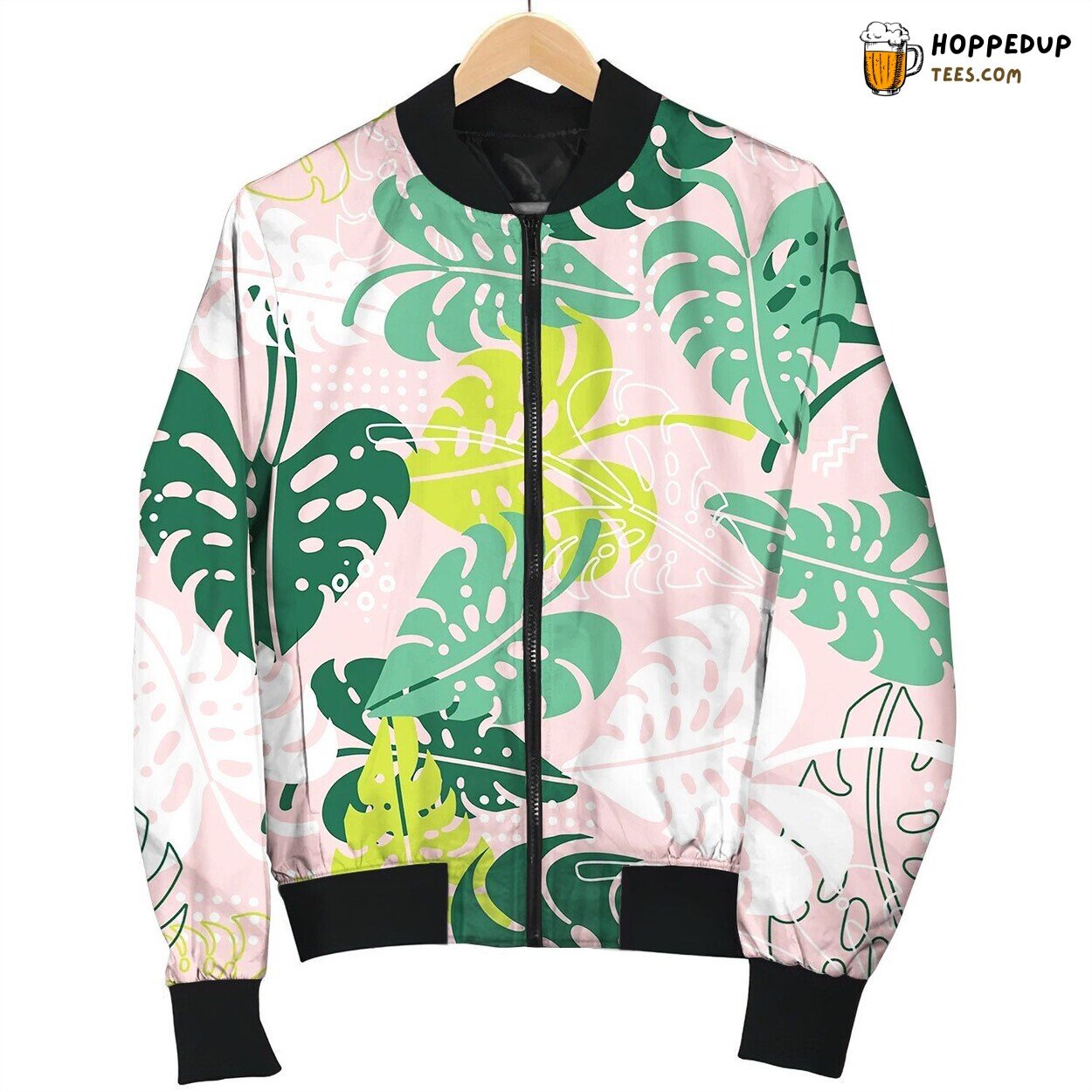 Seamless Tropical Pattern Leaves Palm Tree Bomber Jacket