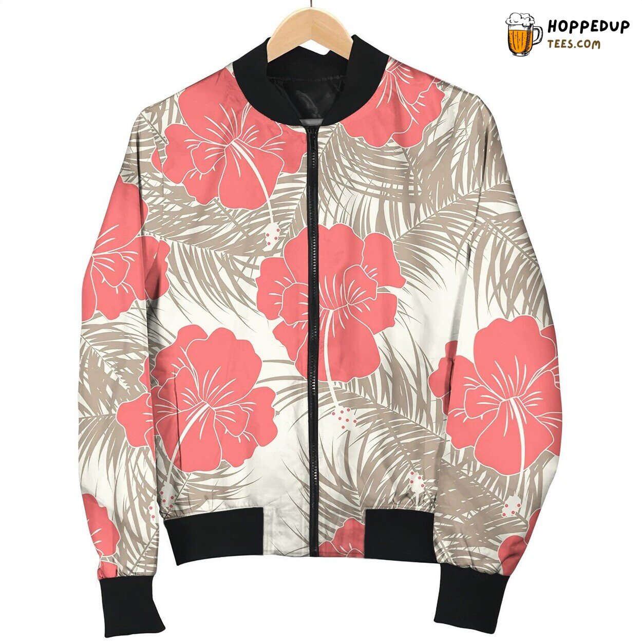 Seamless Tropical Pattern With Brown Leaves Bomber Jacket