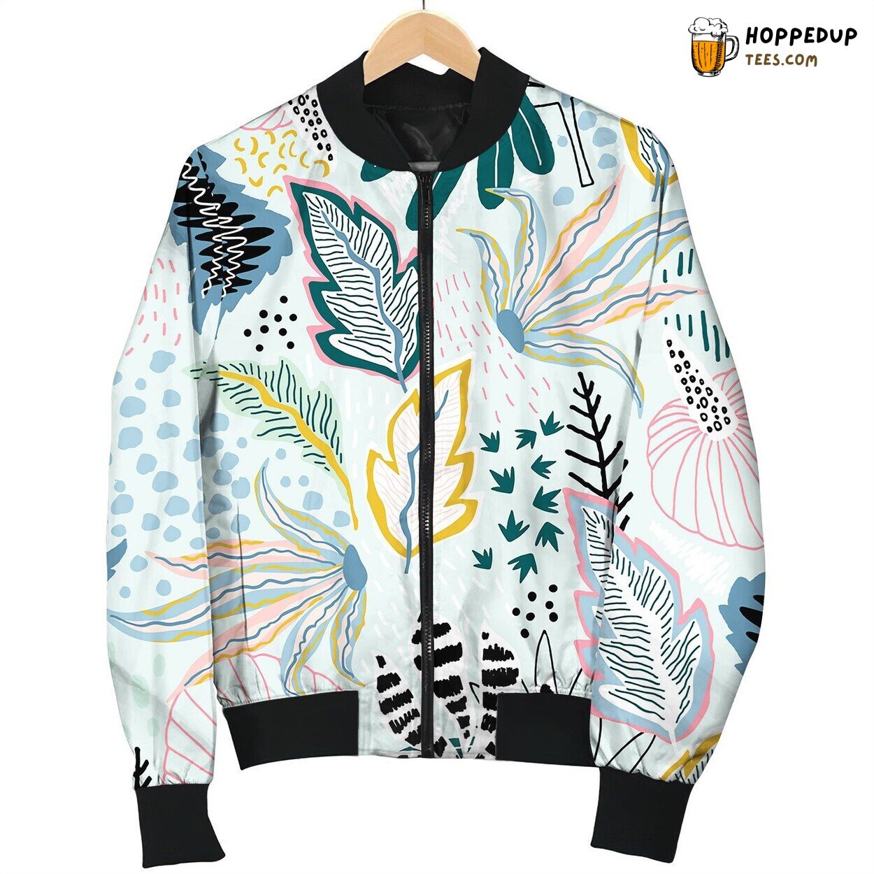 Seamless Tropical Pattern With Hand Drawn Plants Bomber Jacket