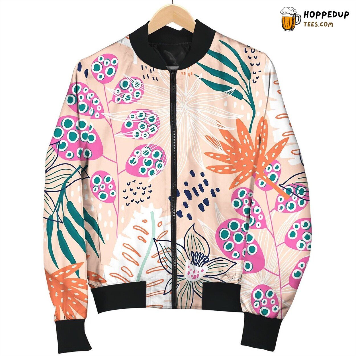 Seamless Tropical Pattern With Hand Drawn Plants Love Bomber Jacket