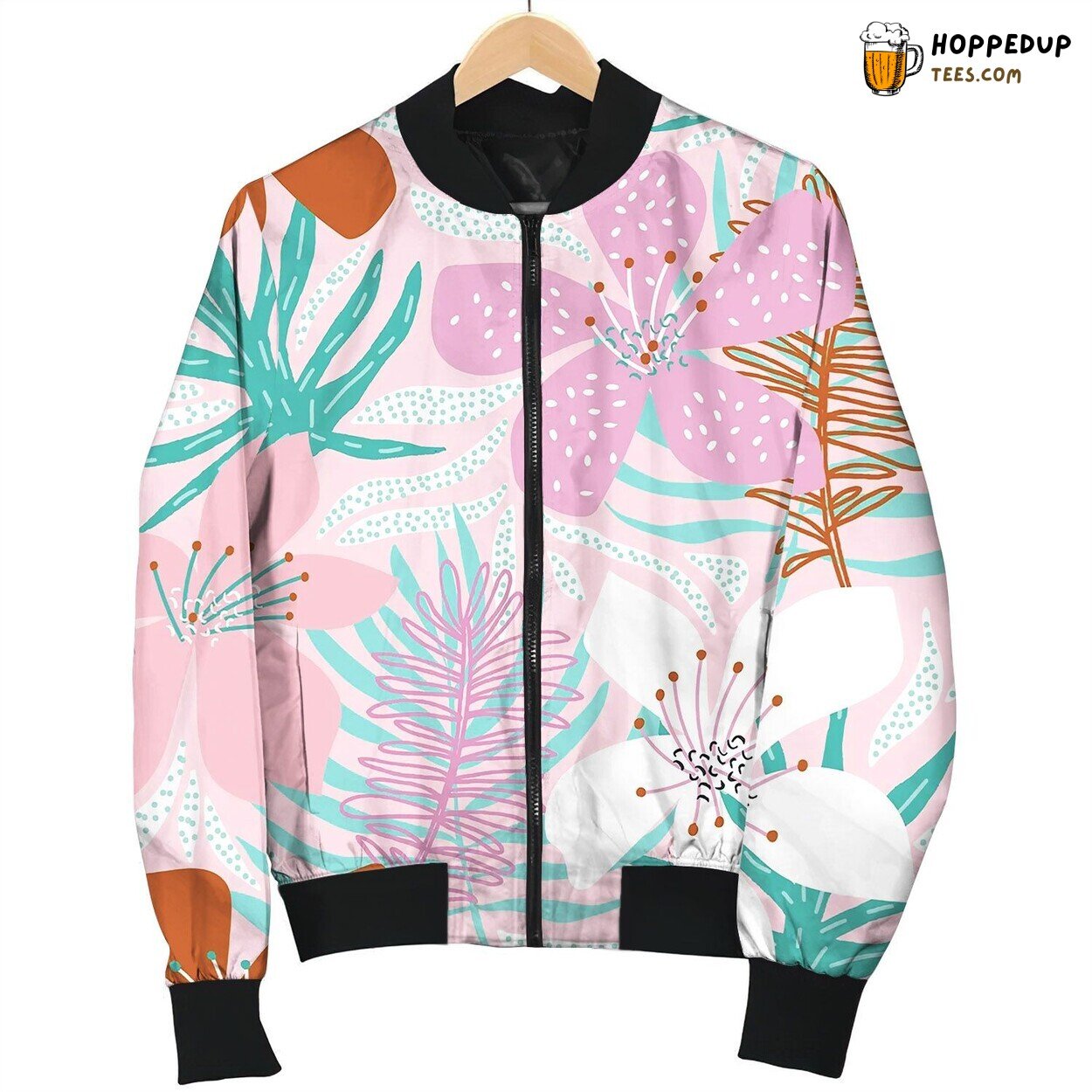 Seamless Tropical Pattern With Leaves And Exotic Bomber Jacket