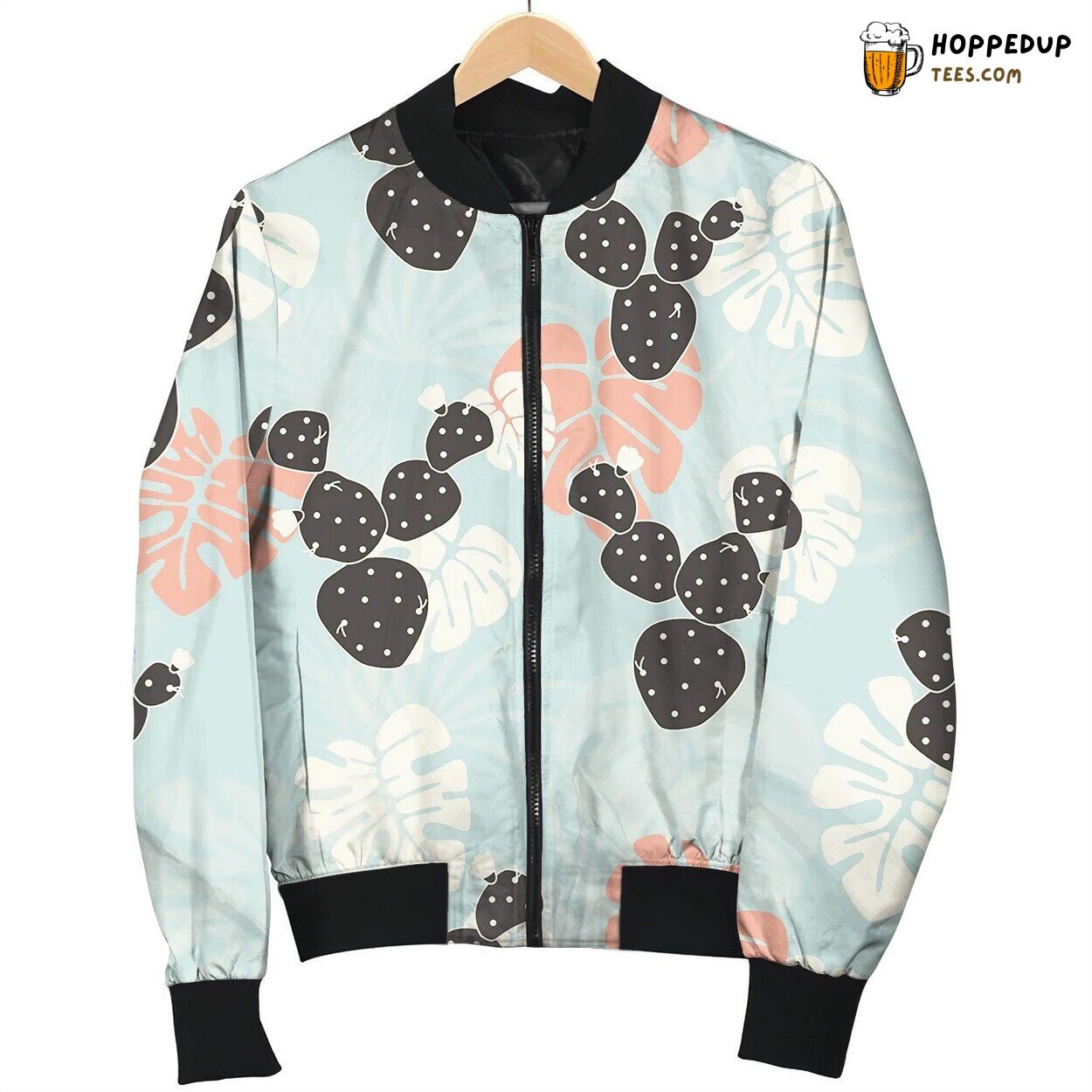 Seamless Tropical Pattern With Monstera Bomber Jacket