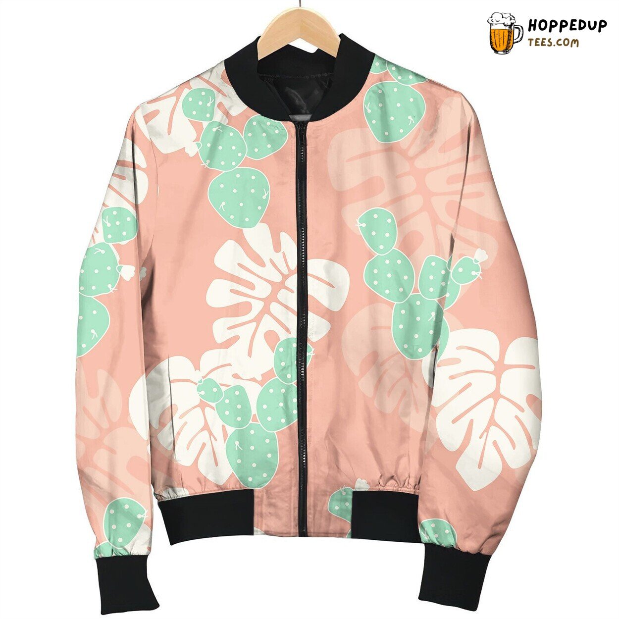 Seamless Tropical Pattern With Monstera Leaves Bomber Jacket