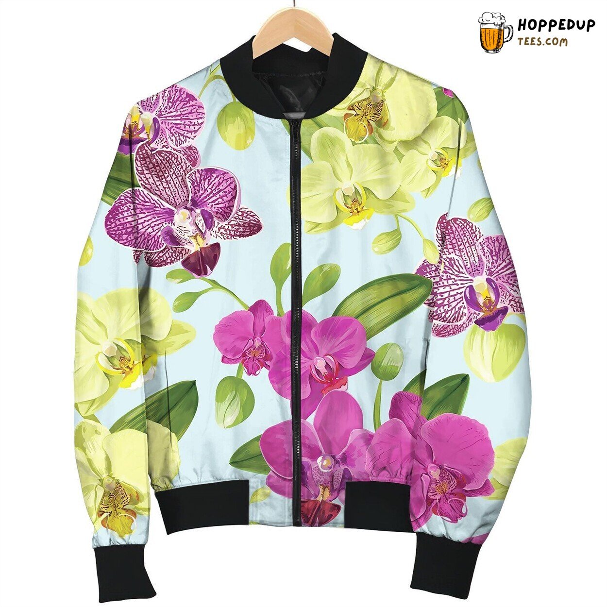Seamless Tropical Pattern With Orchid Flowers Bomber Jacket