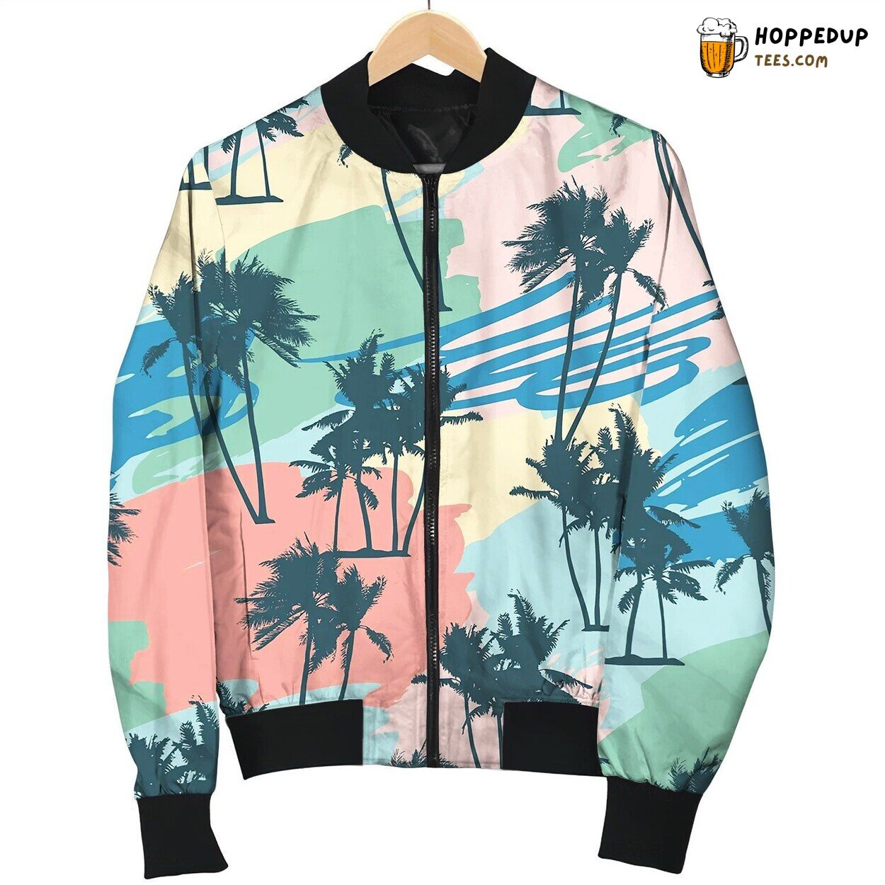 Seamless Tropical Pattern With Palms And Artistic Bomber Jacket