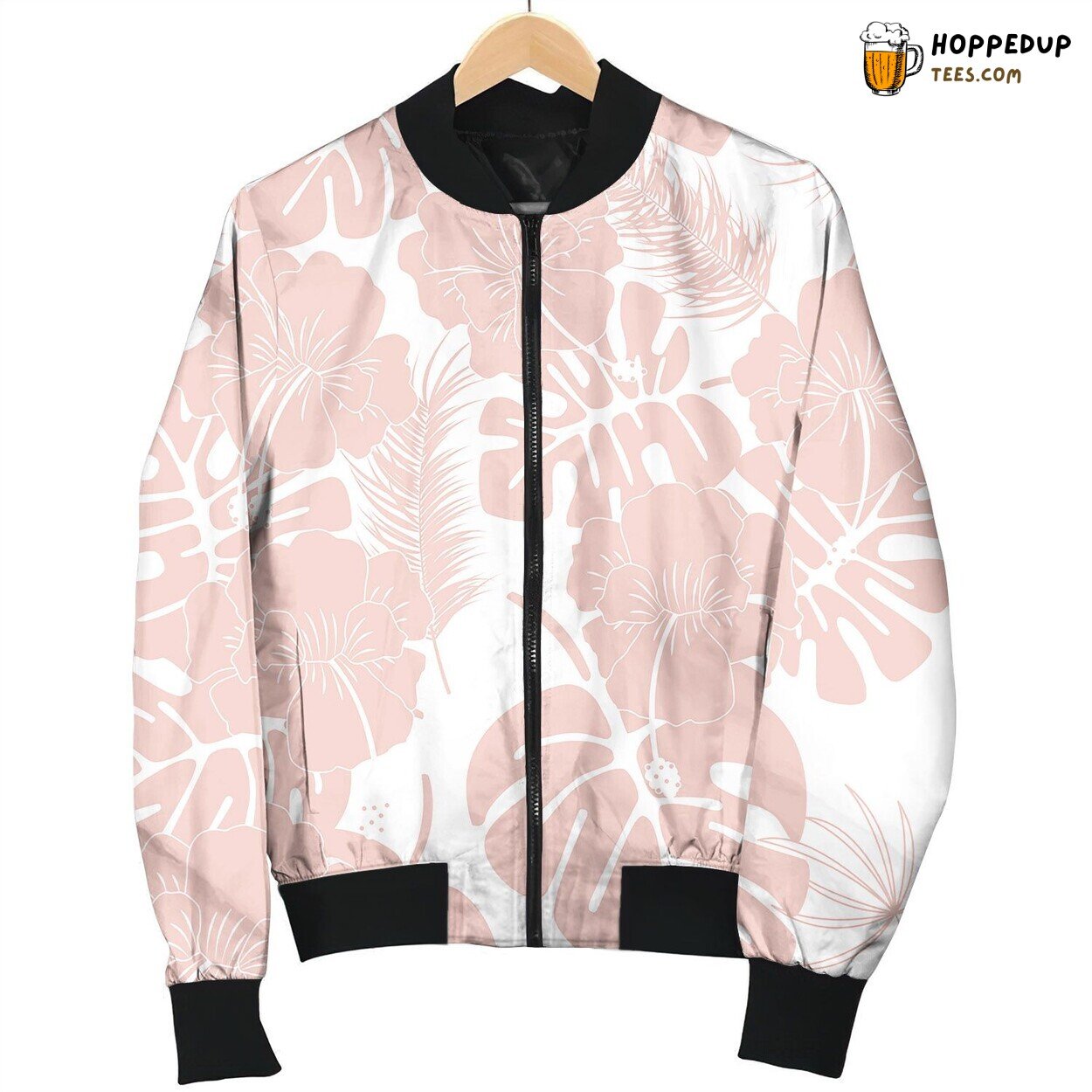 Seamless Tropical Pattern With Pink Monstera Bomber Jacket