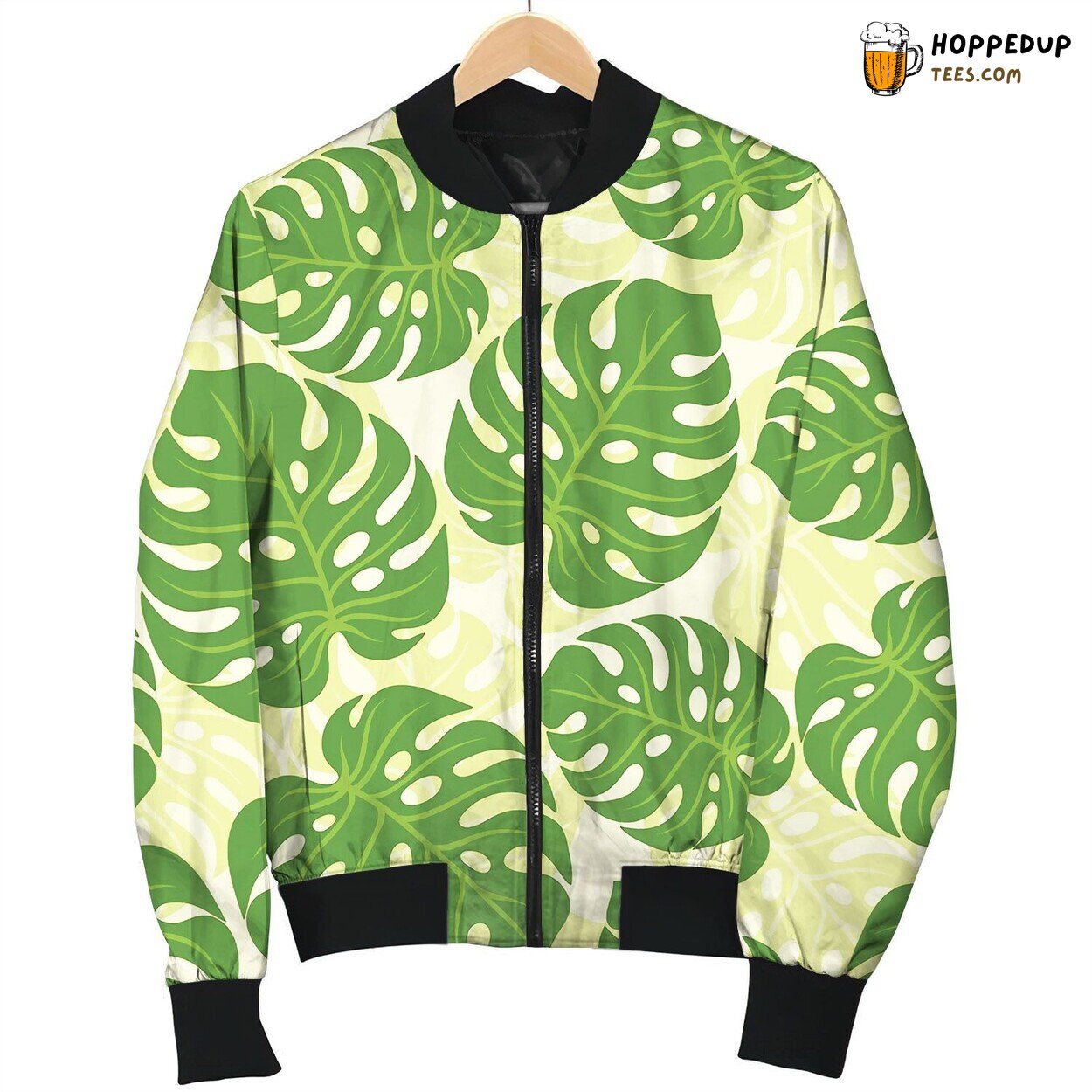 Seamless Tropical Pattern With Stylized Monstera Bomber Jacket