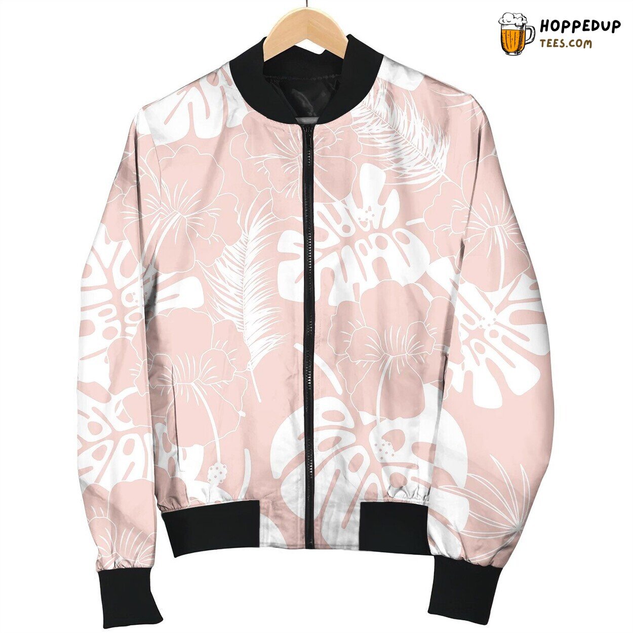 Seamless Tropical Pattern With White Monstera Bomber Jacket