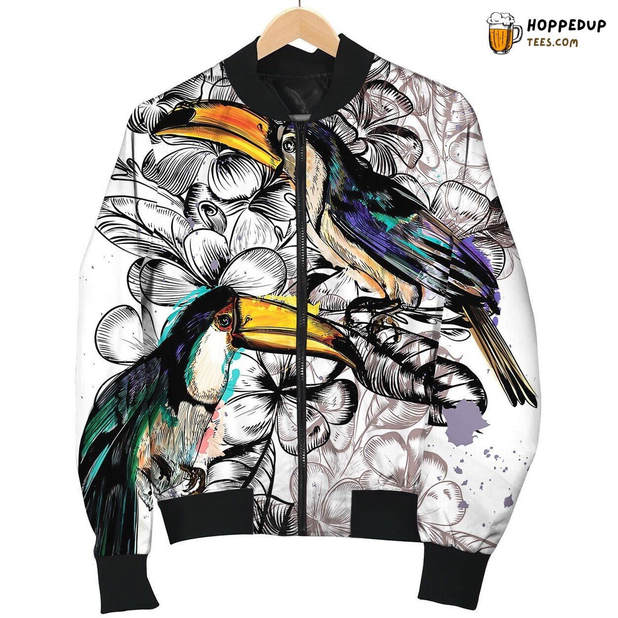 Seamless Wallpaper Pattern With Tropical Flowers Bomber Jacket