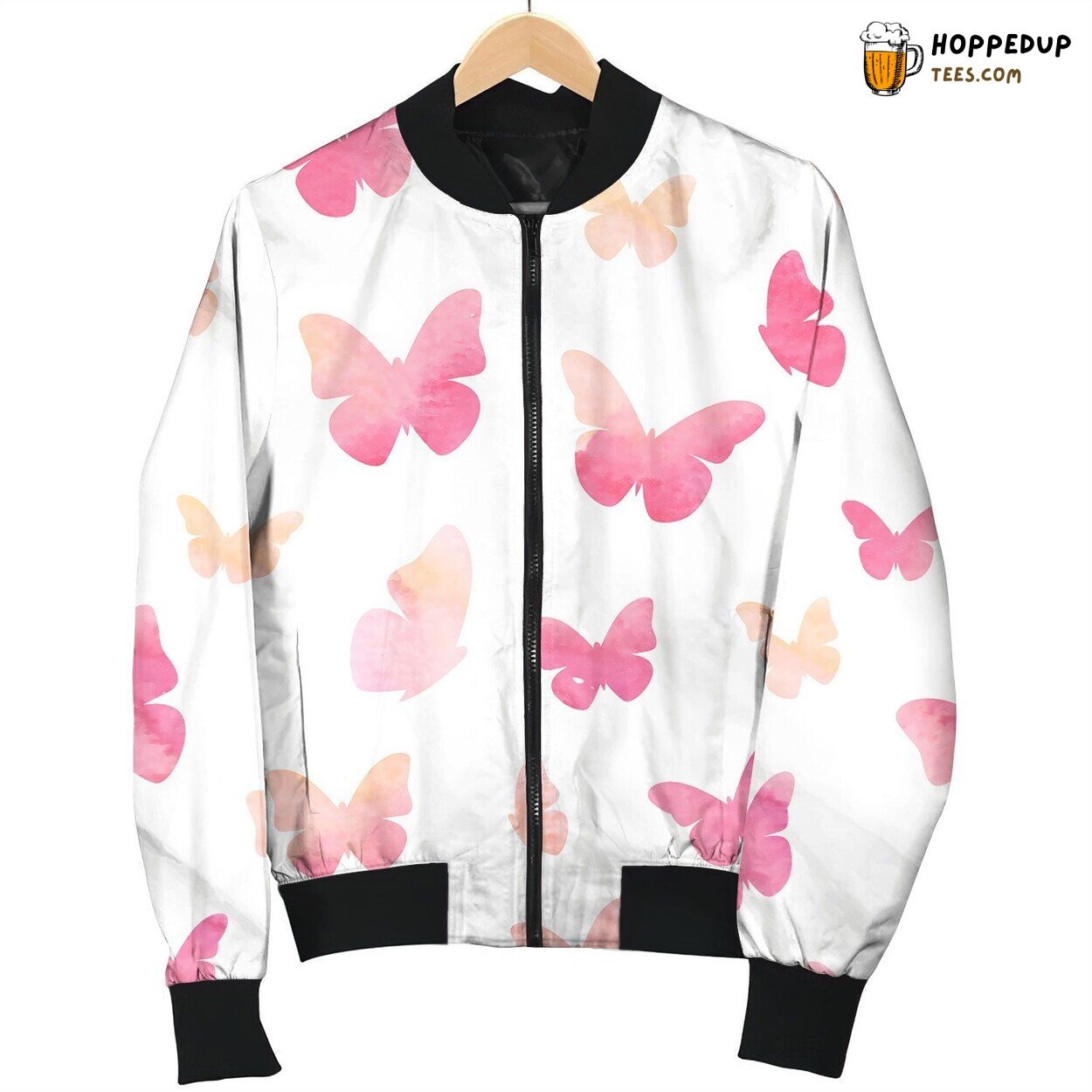 Seamless Watercolor Butterfly Pattern Illustration Bomber Jacket
