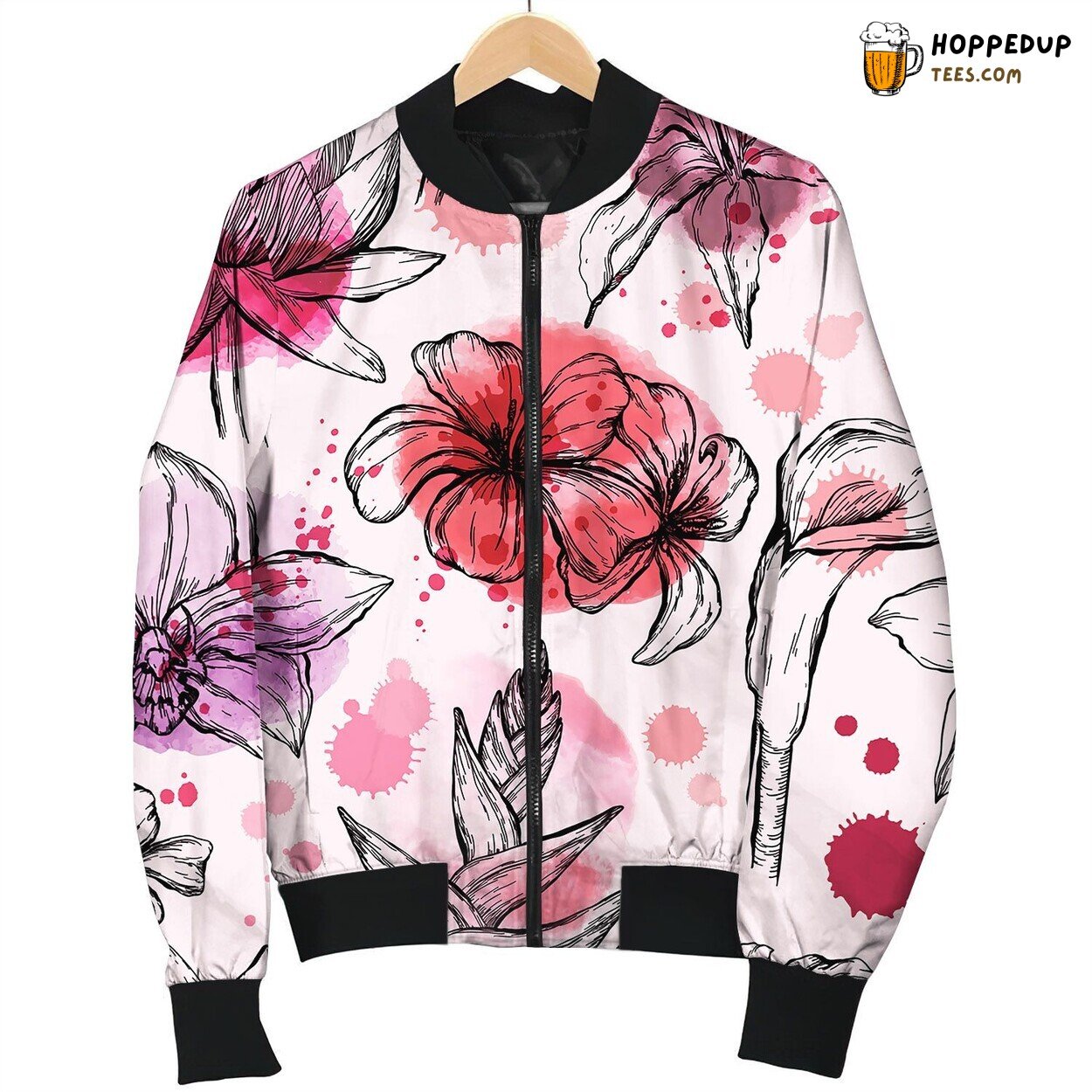 Seamless Watercolor Pattern With Tropical Flowers Bomber Jacket
