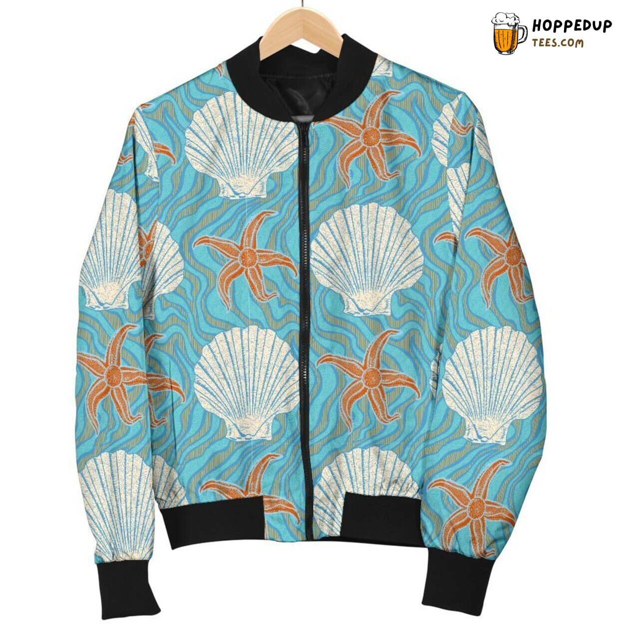 Seashell Starfish Ocean Men’s Bomber Jacket Marine Artistic Design Elegance