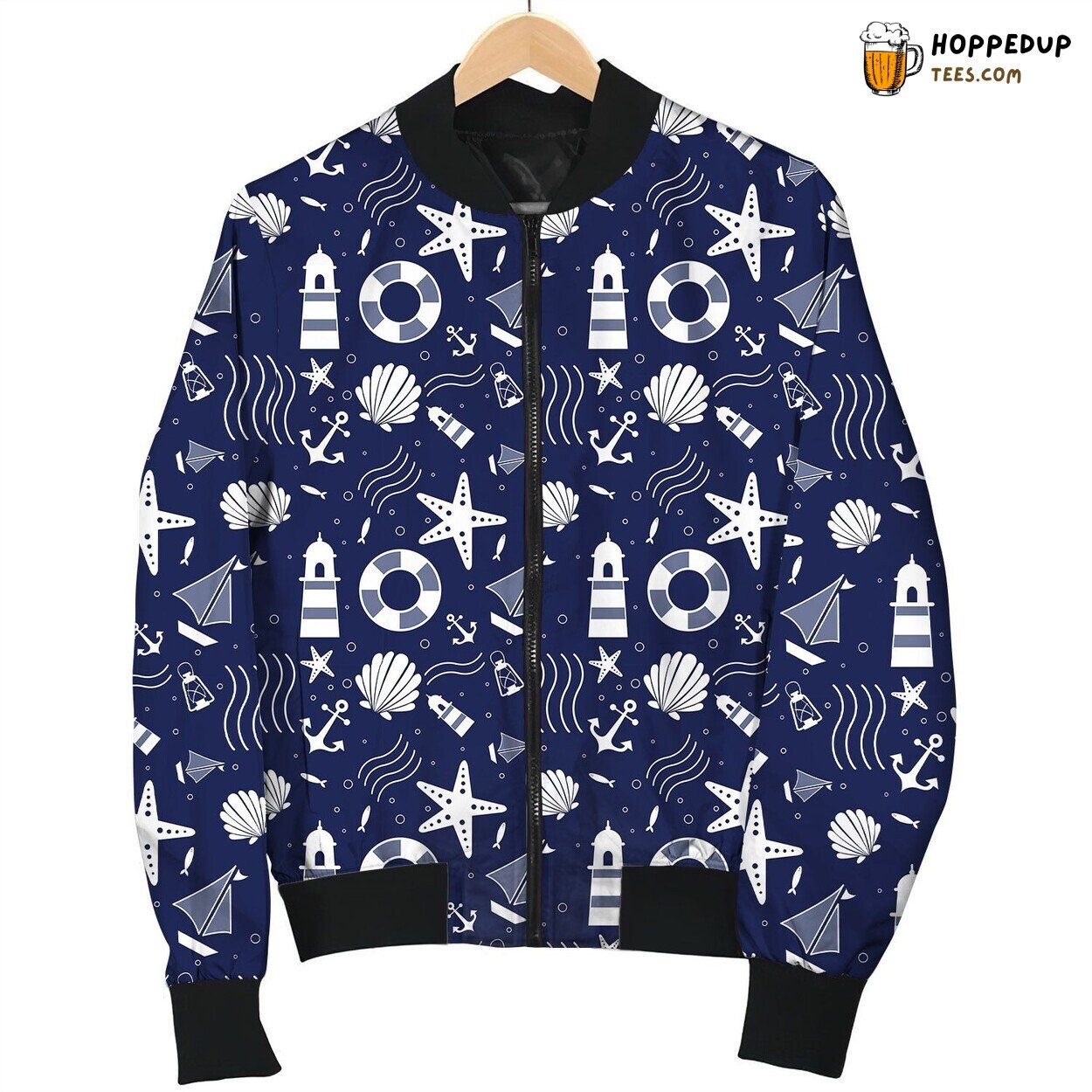 Seashore Coastal Winter Bomber Jacket Artistic Design Cozy Comfort