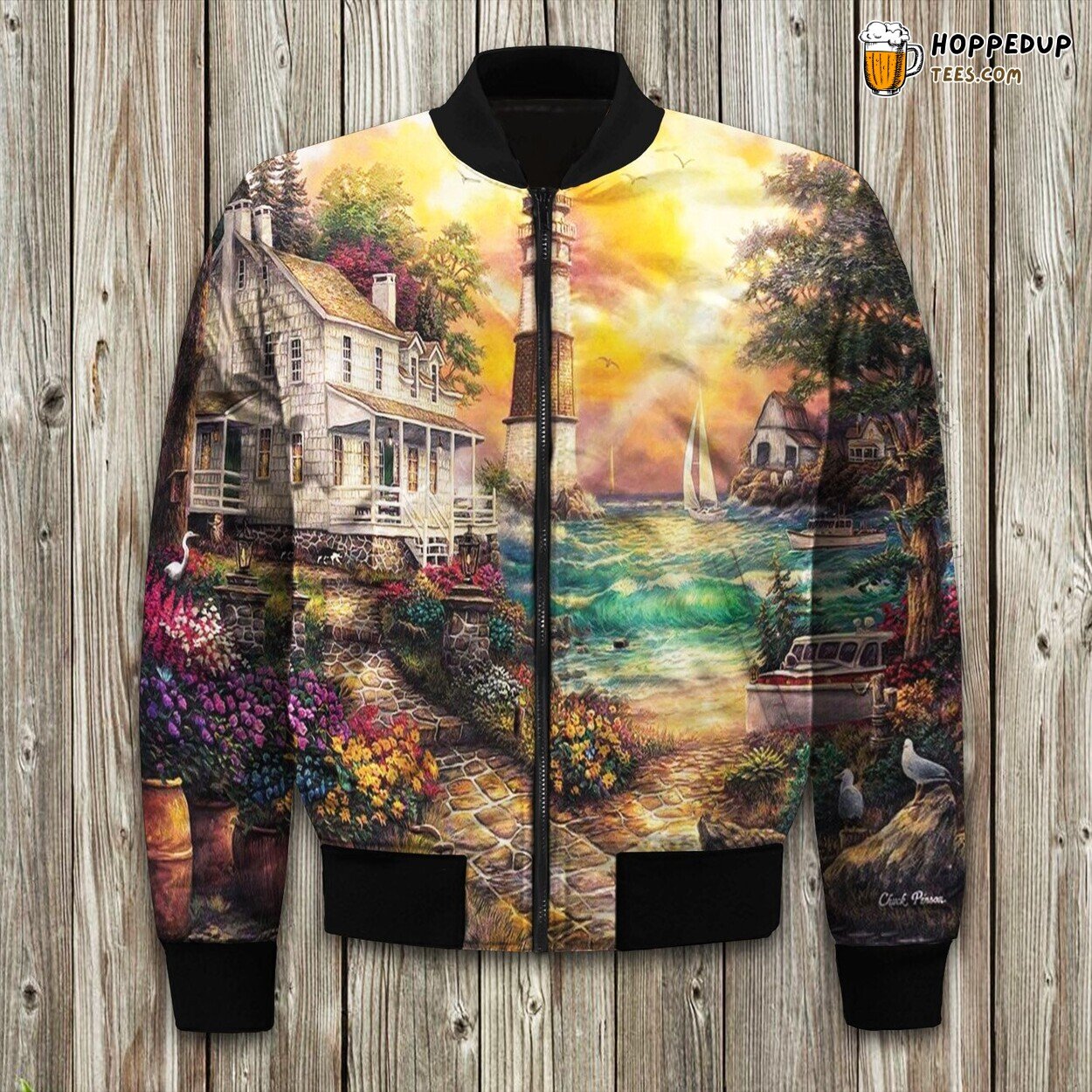 Seaside Lighthouse Guiding Bomber Jackets Navigate Winter