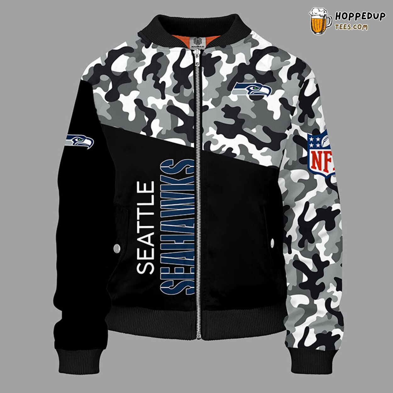 Seattle Seahawks NFL Camouflage Black Distinct Bomber Jacket Look