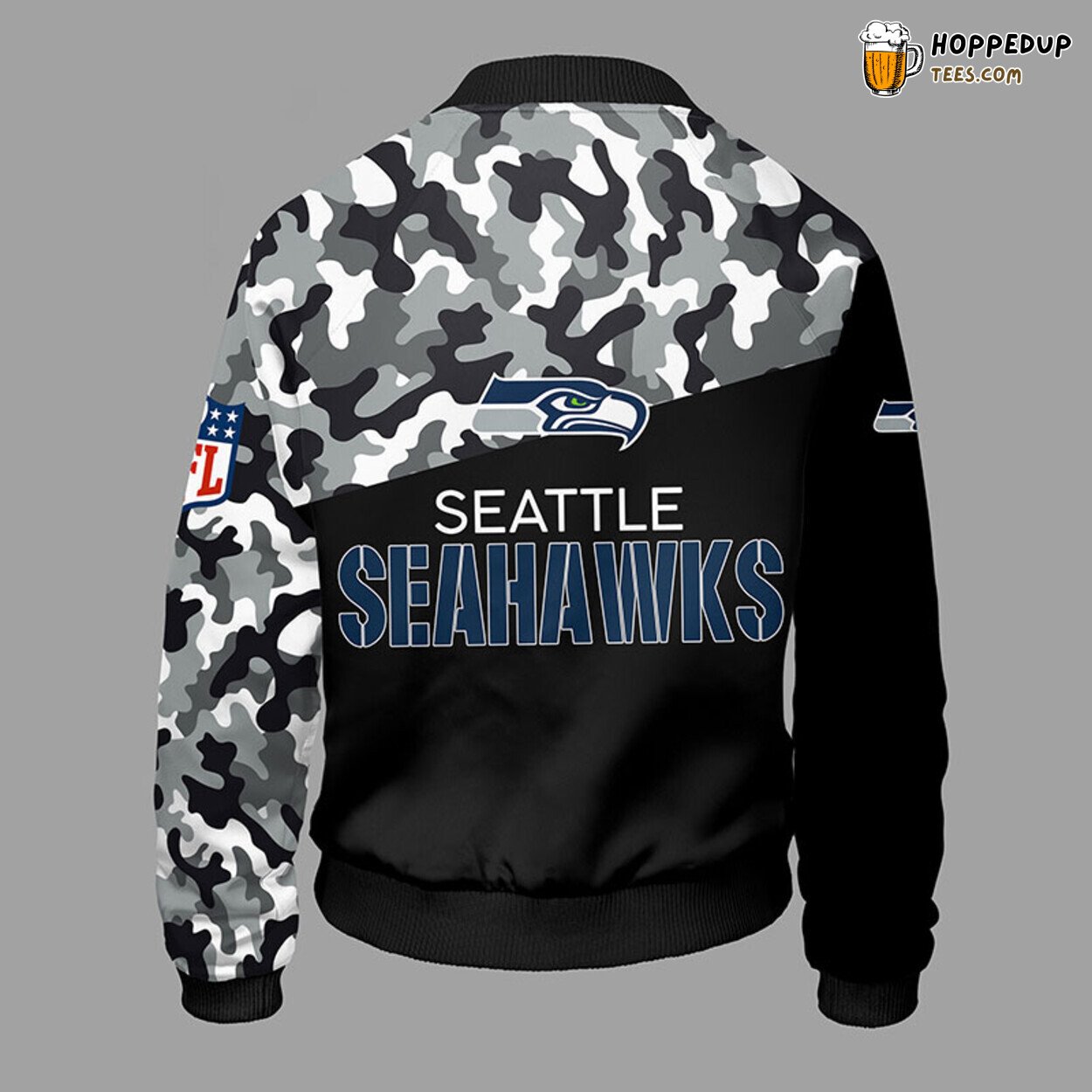 Seattle Seahawks NFL Camouflage Black Distinct Bomber Jacket Look