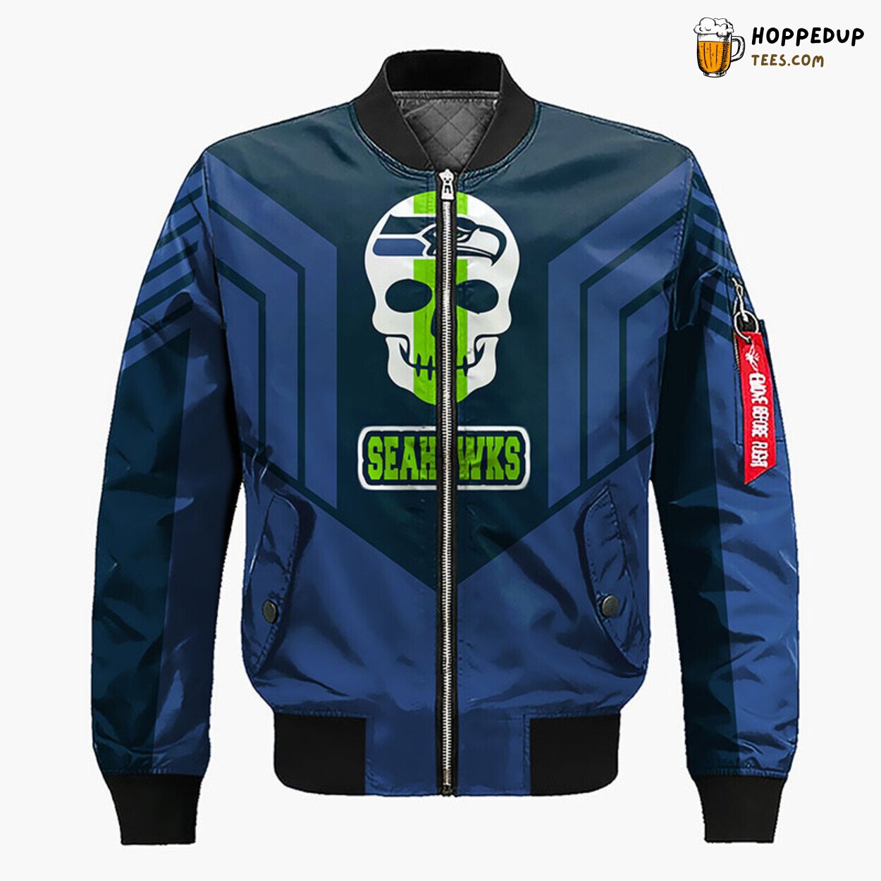 Seattle Seahawks NFL Skull Bomber Jacket Blue Distinct Design