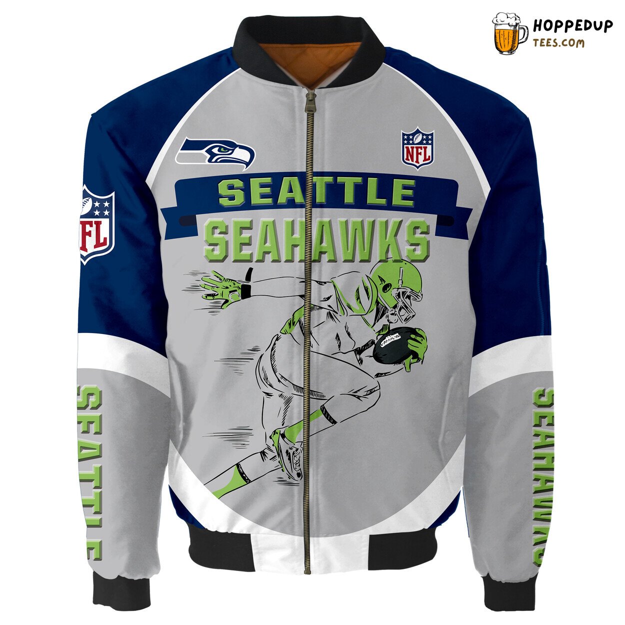 Seattle Seahawks Running Men Graphic Bomber Jacket Exclusive Design