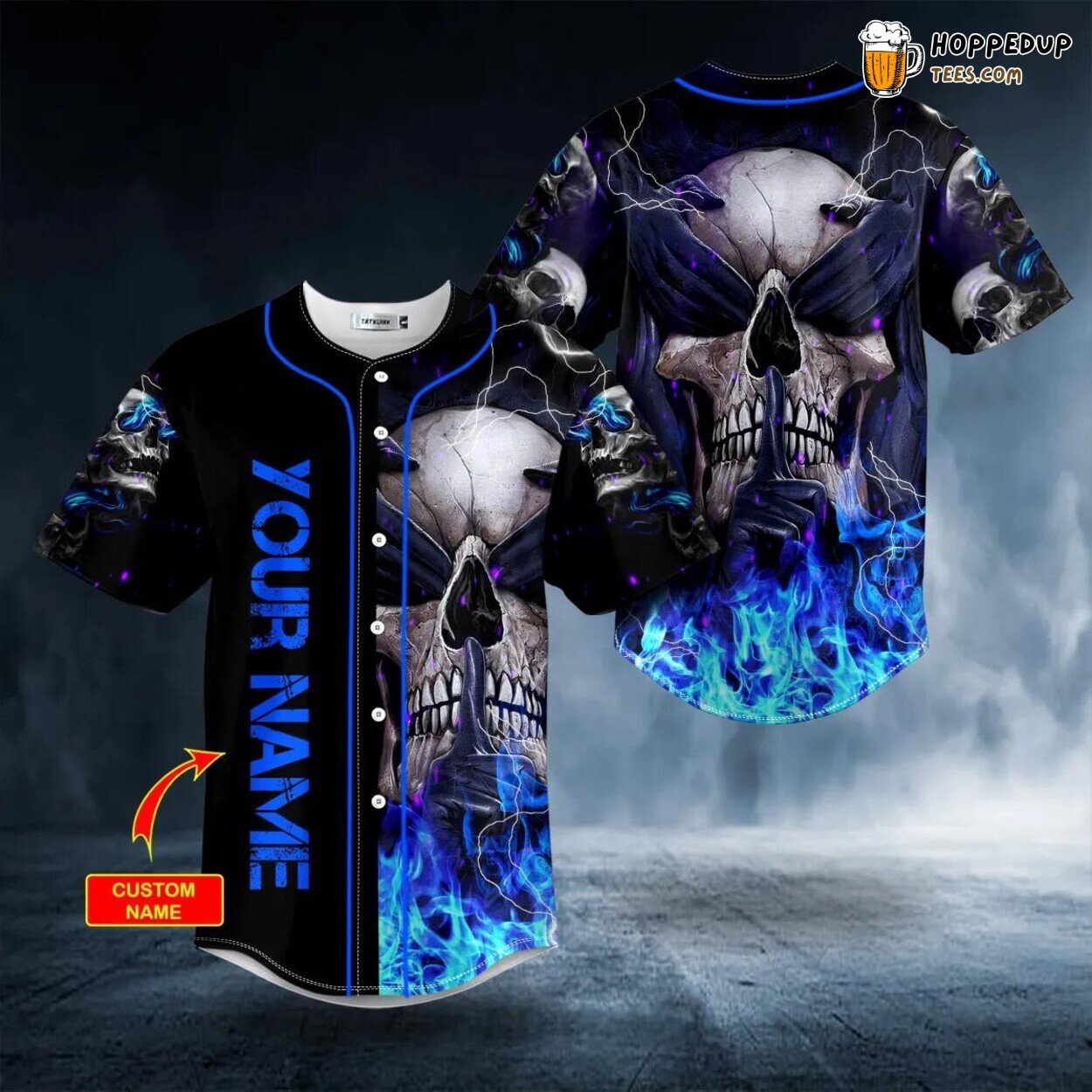 See Hear Speak Blue Fire Unique Skull Baseball Jersey Design Edition