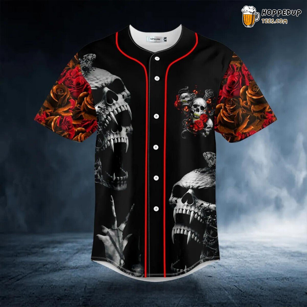 See Hear Speak Evil Roses Skull Baseball Jersey Graphic Tees 3D Print Design