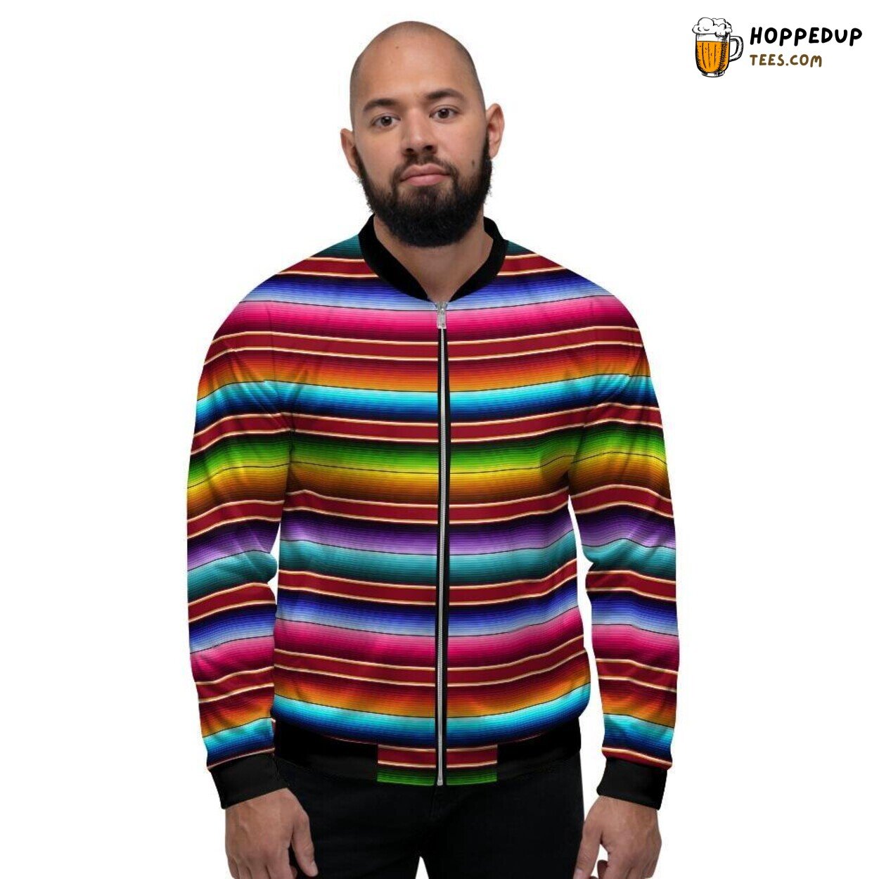 Serape Baja Striped Art Print Men’s Bomber Jacket Vibrant Mexican Design Look