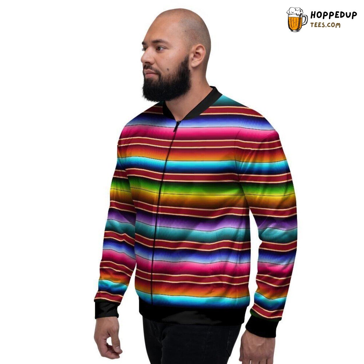 Serape Baja Striped Art Print Men’s Bomber Jacket Vibrant Mexican Design Look