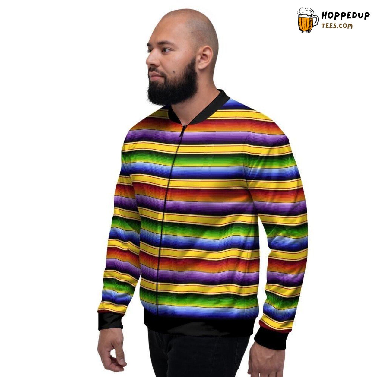Serape Baja Traditional Stripe Men’s Bomber Jacket Vibrant Pattern Design Look