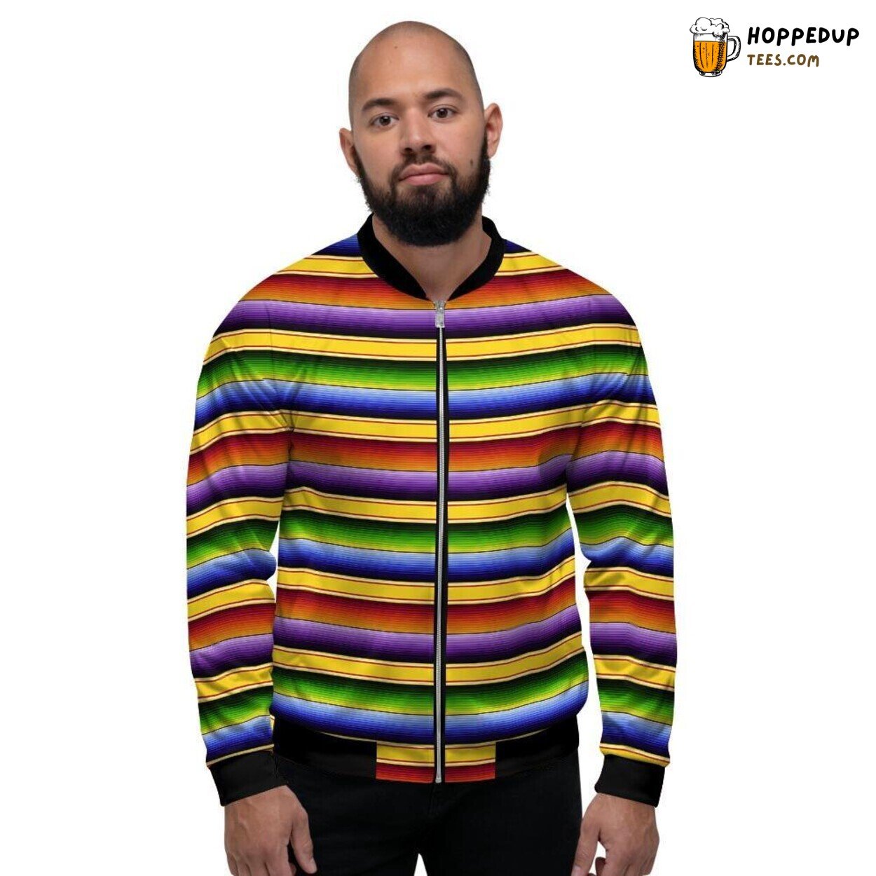 Serape Baja Traditional Stripe Men’s Bomber Jacket Vibrant Pattern Design Look