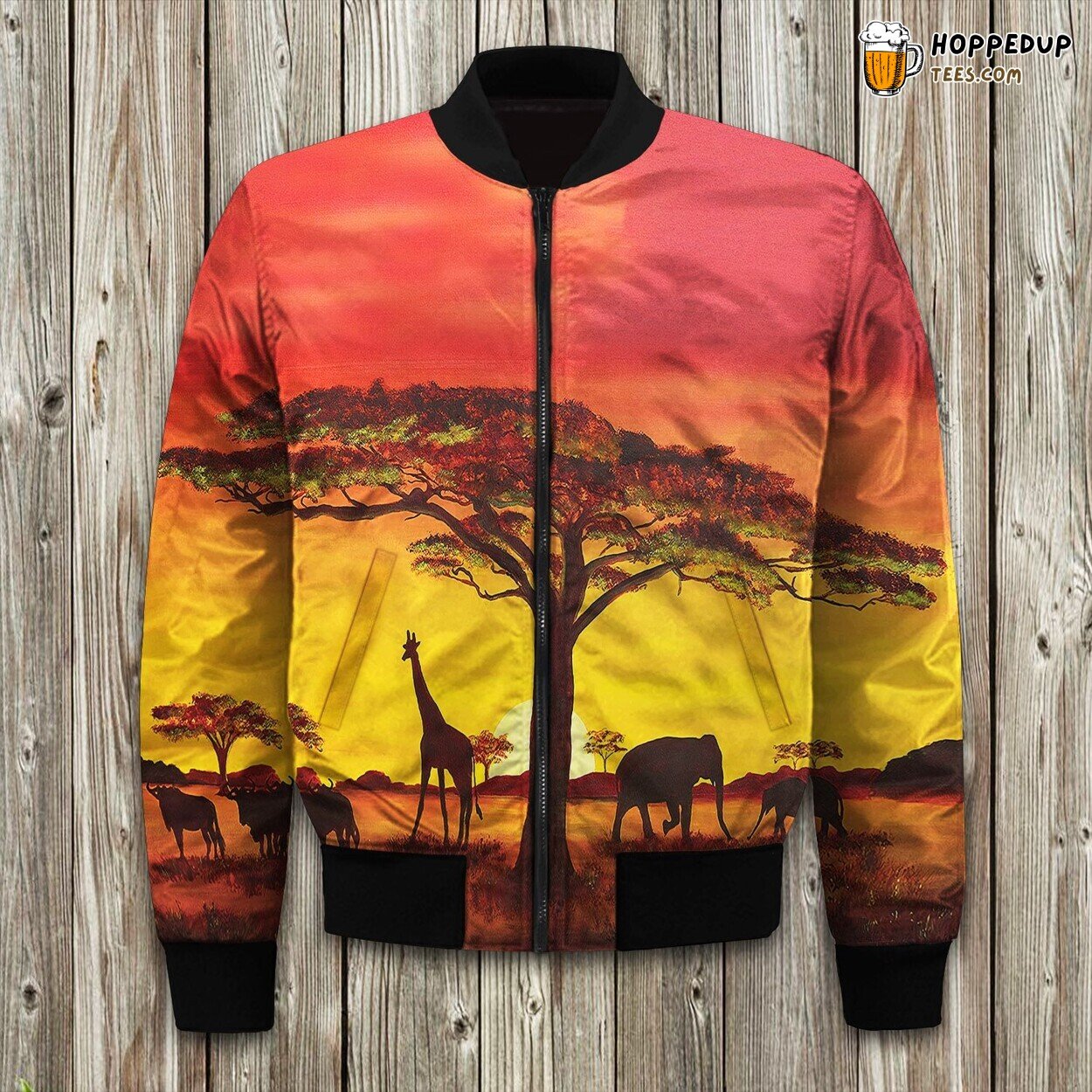 Serene African Sunset Landscape Bomber Jackets Winter Beauty