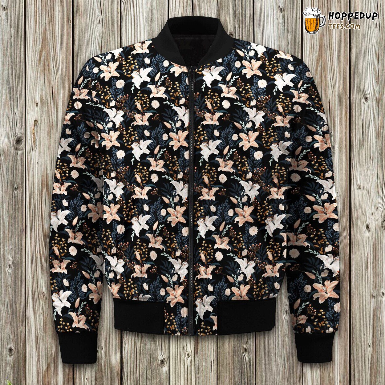 Serene Lily Garden Scene Winter Bomber Jacket Premium Design Touch