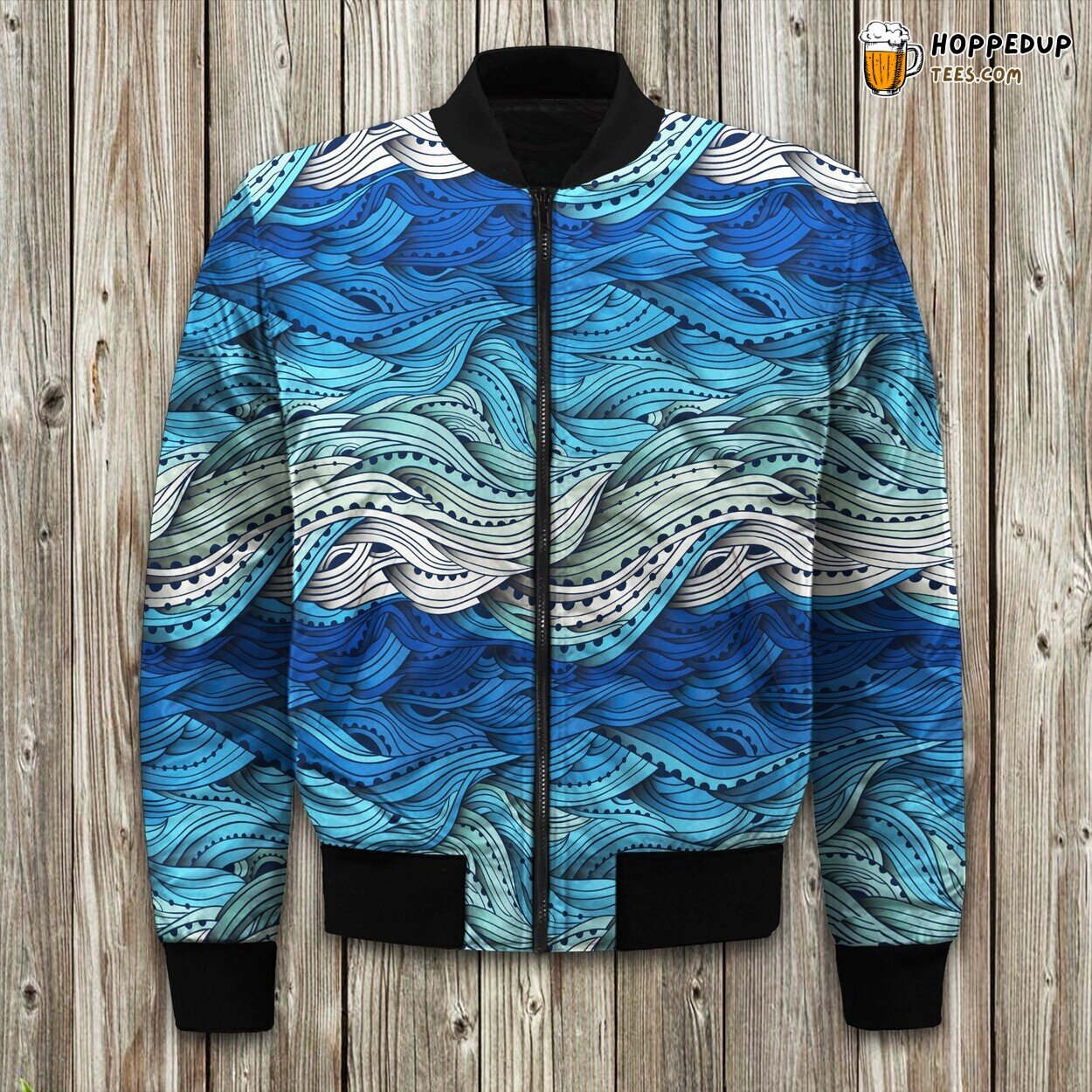 Serene Ocean Wave Winter Bomber Jacket Coastal Inspiration Style