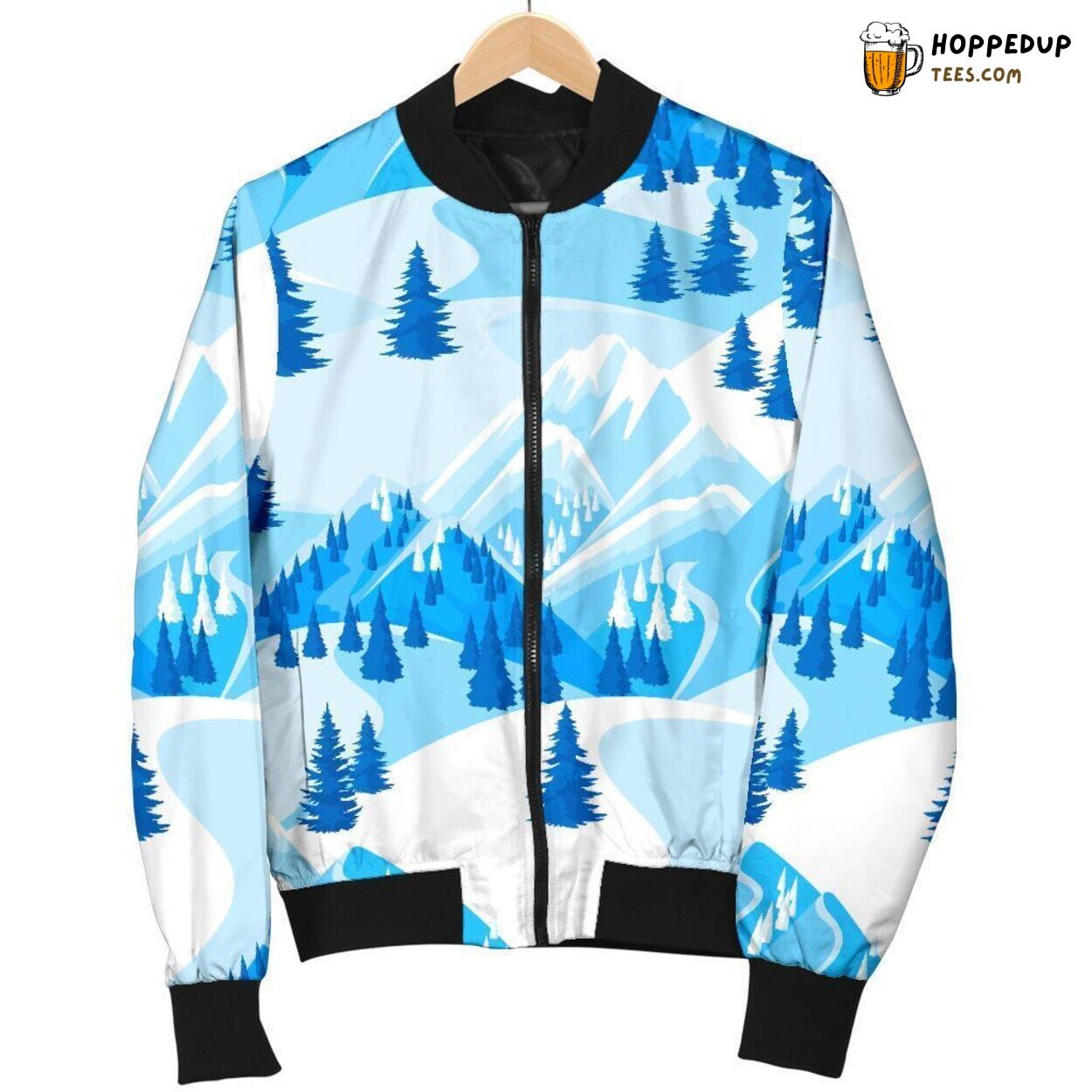 Serene Snow Covered Mountain Men’s Bomber Jacket Distinct Pattern Showcase Serene Snow Covered Mountain Men’s Bomber Jacket Distinct Pattern Showcase
