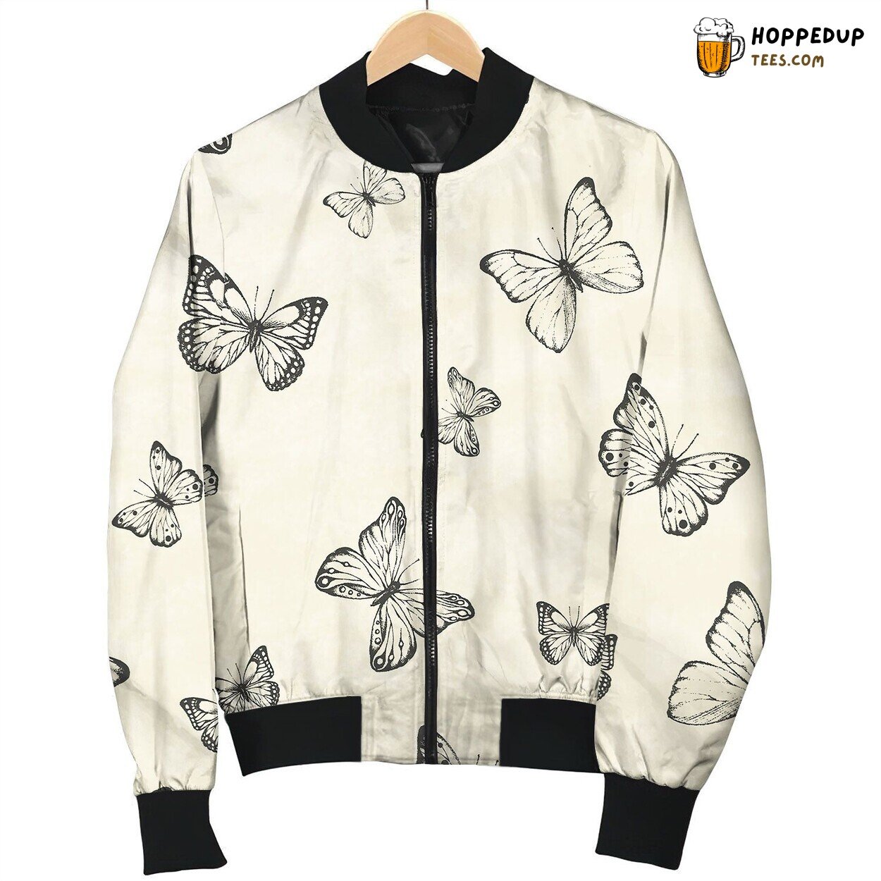 Set Hand Drawn Butterflies Entomological Collection Bomber Jacket