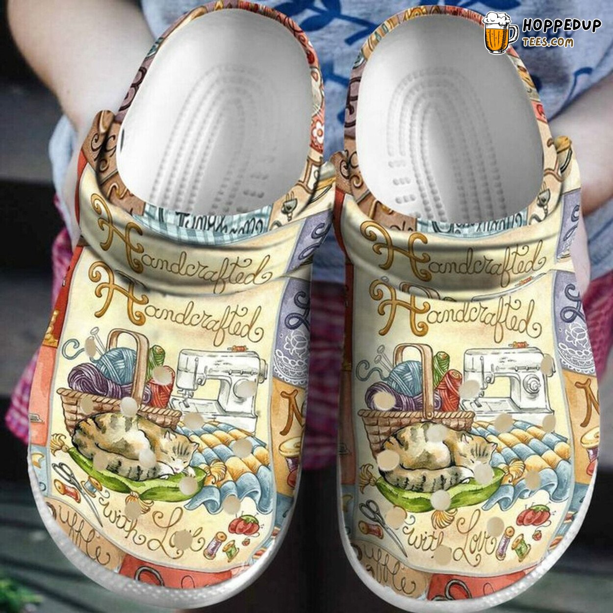 Sewing Handcrafted In Love Themed Rubber Clog Shoes Comfy Crafters Gift