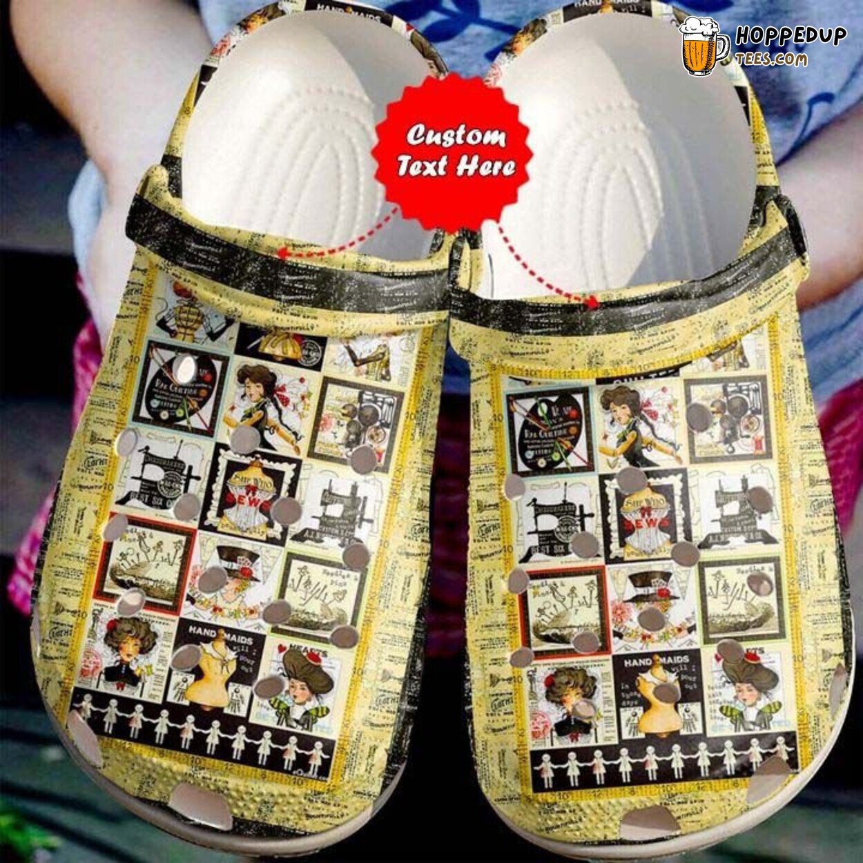 Sewing Lady Colorful Theme Comfortable Clogs Artistic Inspired Shoes