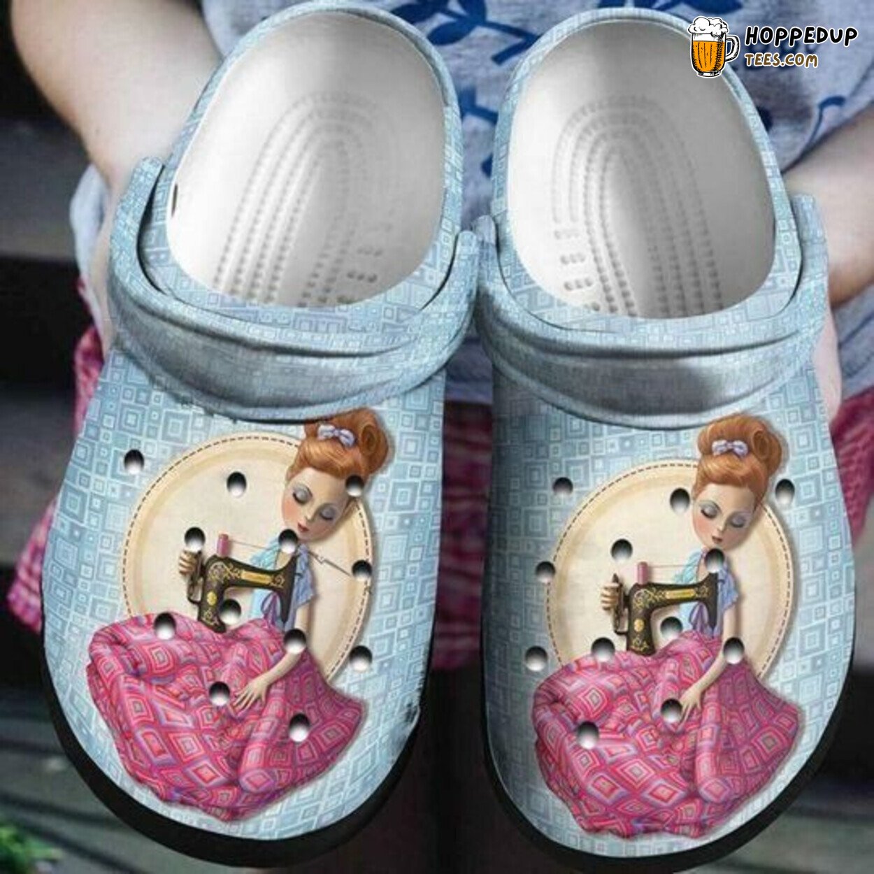 Sewing Lady Themed Rubber Clog Shoes Comfy Footwear for Craft Enthusiasts